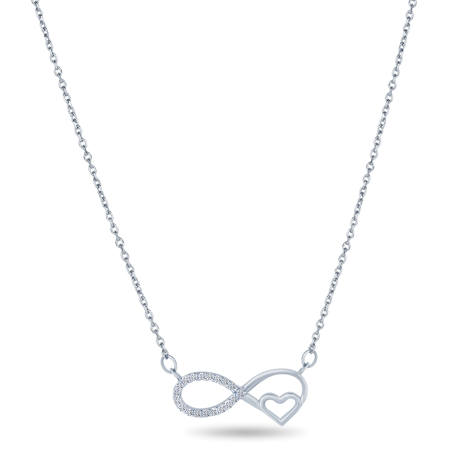 Sterling Silver Solitare Cubic Zirconia Infinity Heart Chain Pendant
