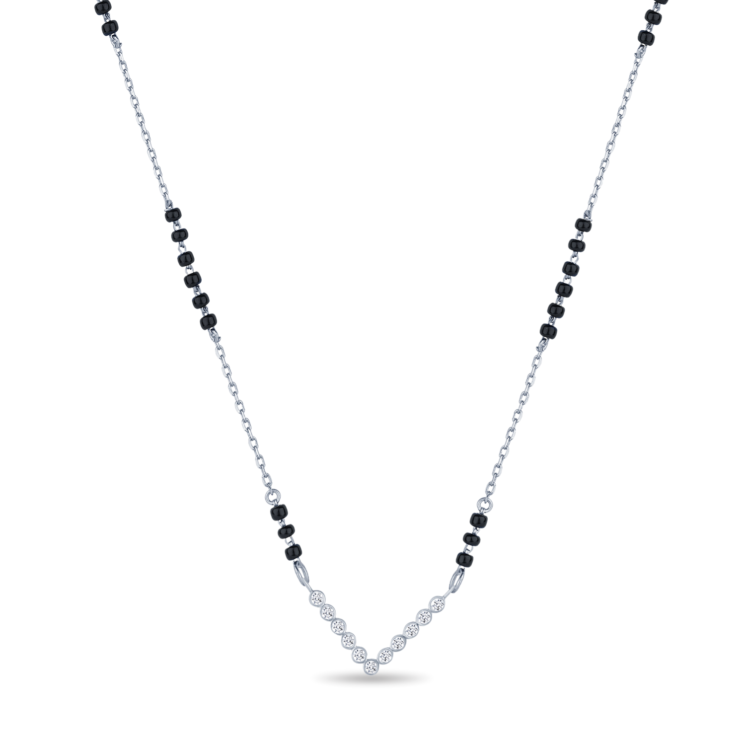 Sterling Silver Solitare Cubic Zirconia V Shaped Mangalsutra