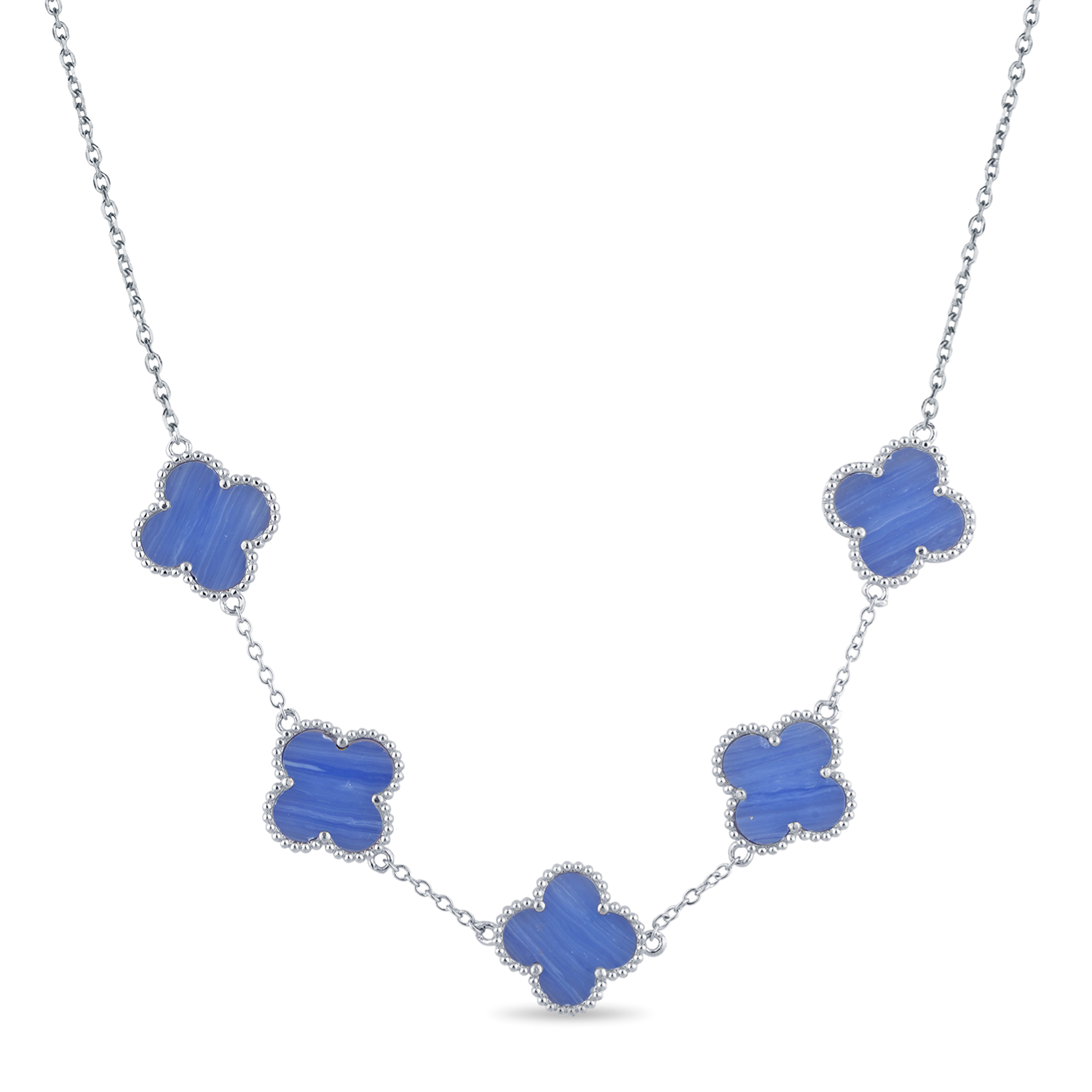 Blue Mother of Pearl Four Leaf Clover Necklace