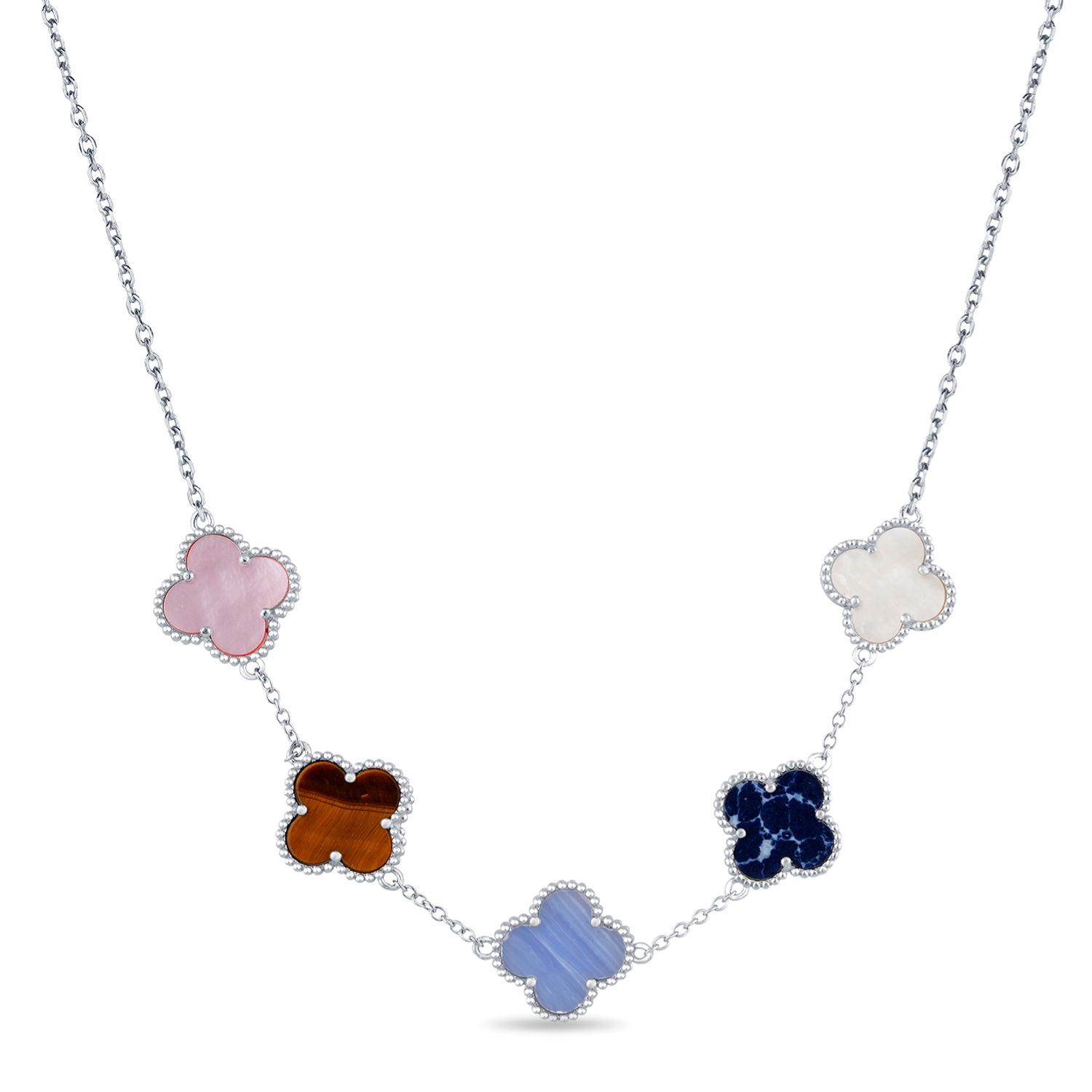 Colurful Mother of Pearl Four Leaf Clover Necklace