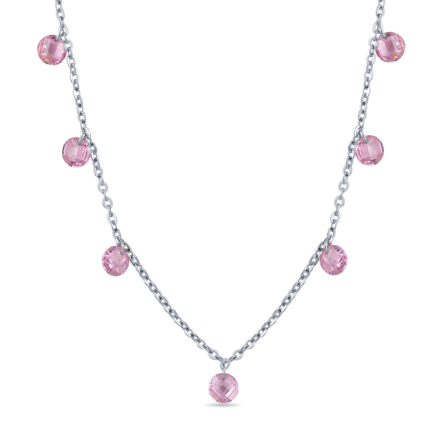 Tiny Cute Round Drop Dangling Necklaces Pink