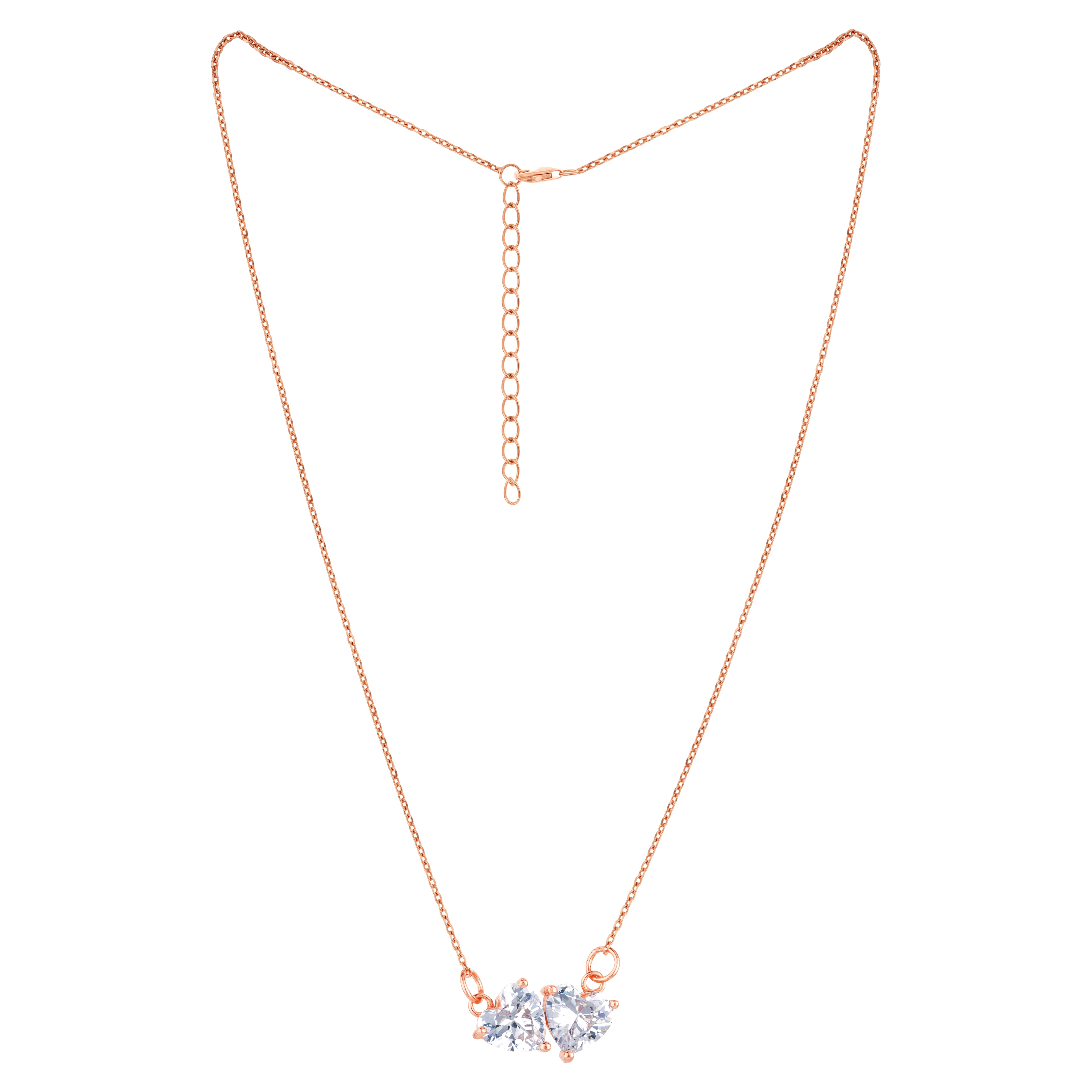 Sterling Silver Dual Heart Rosegold CZ Necklace Pendant