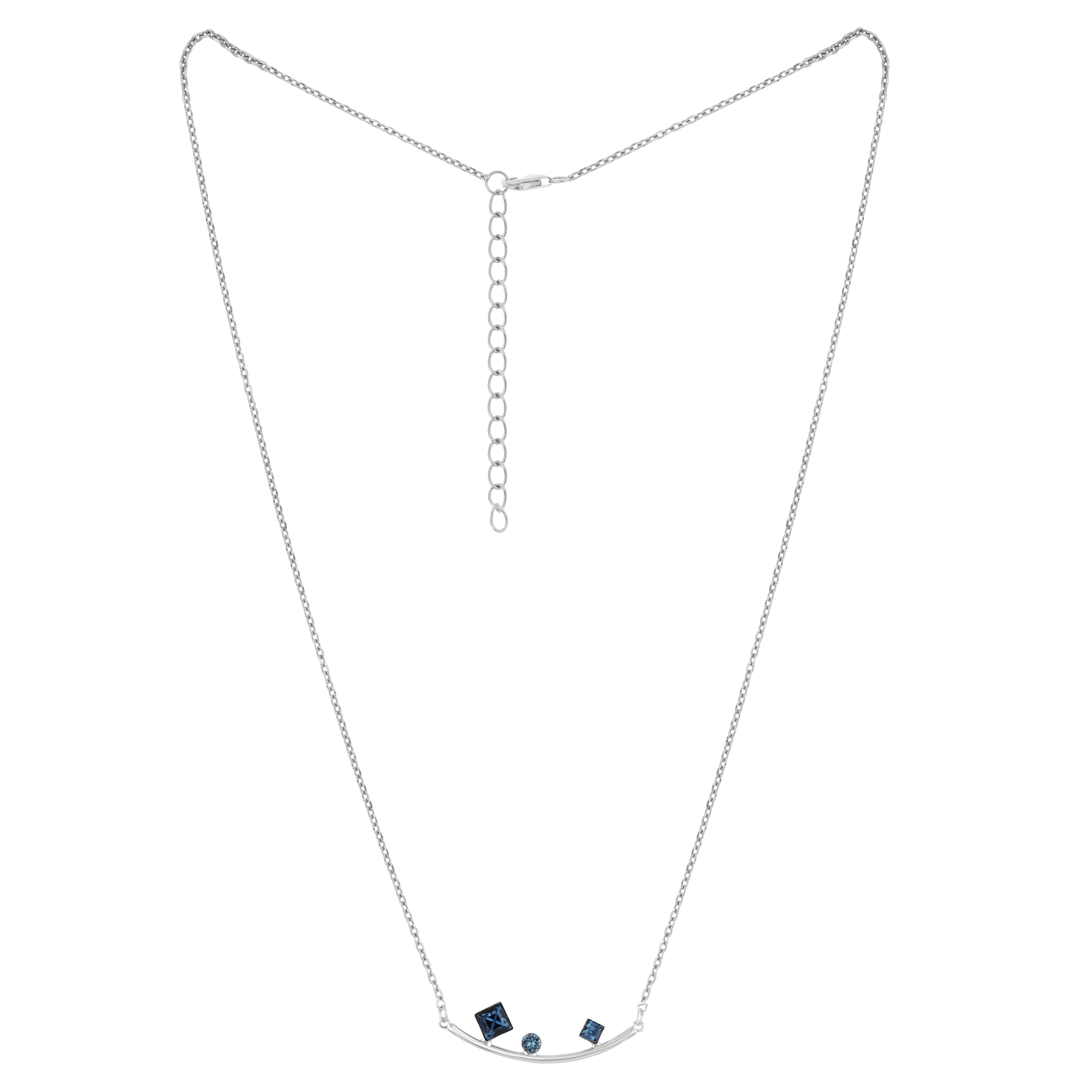 925 Silver Geometric Pendant Necklace with Blue CZ Stones
