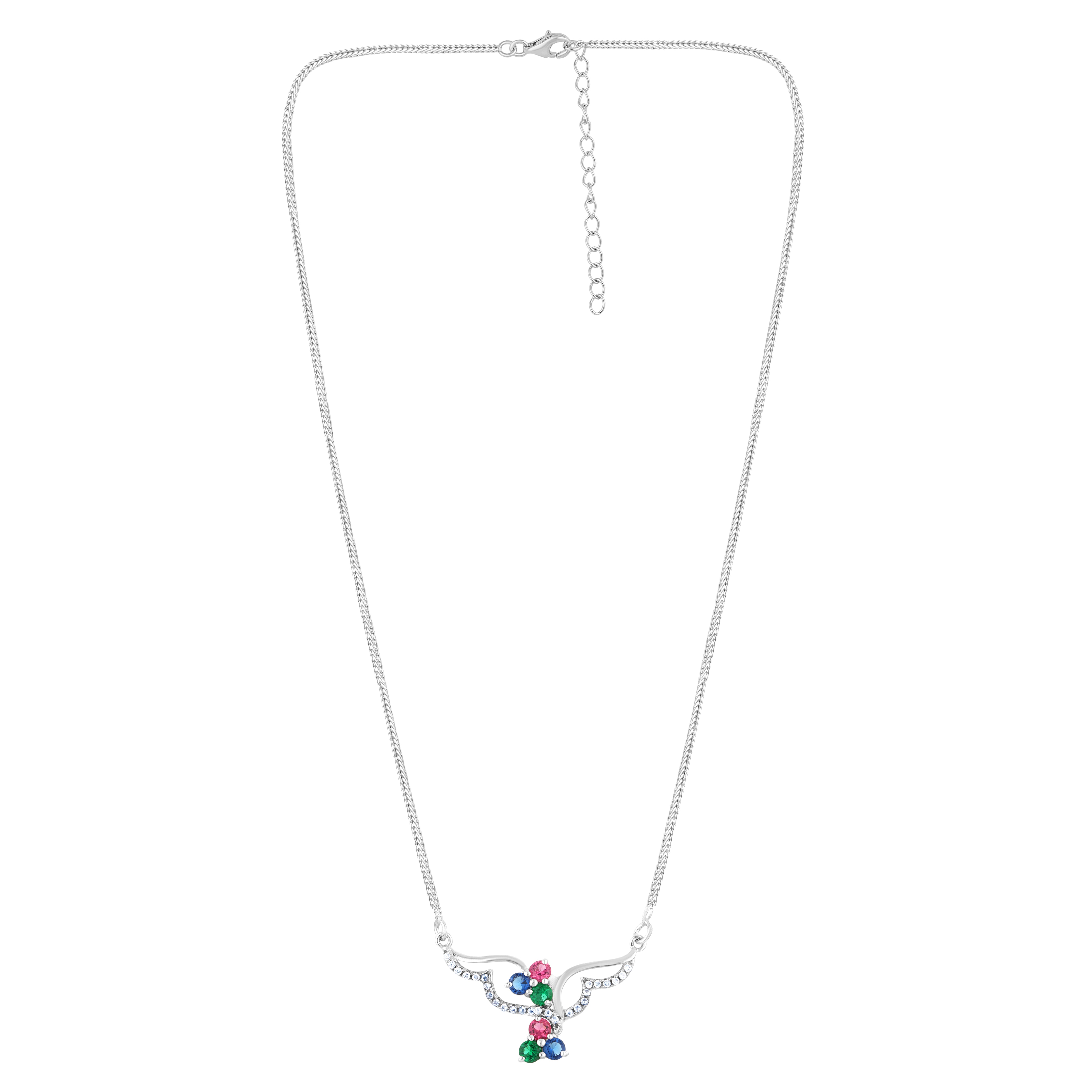 925 Sterling Silver Multi-Color CZ Floral Pendant Necklace