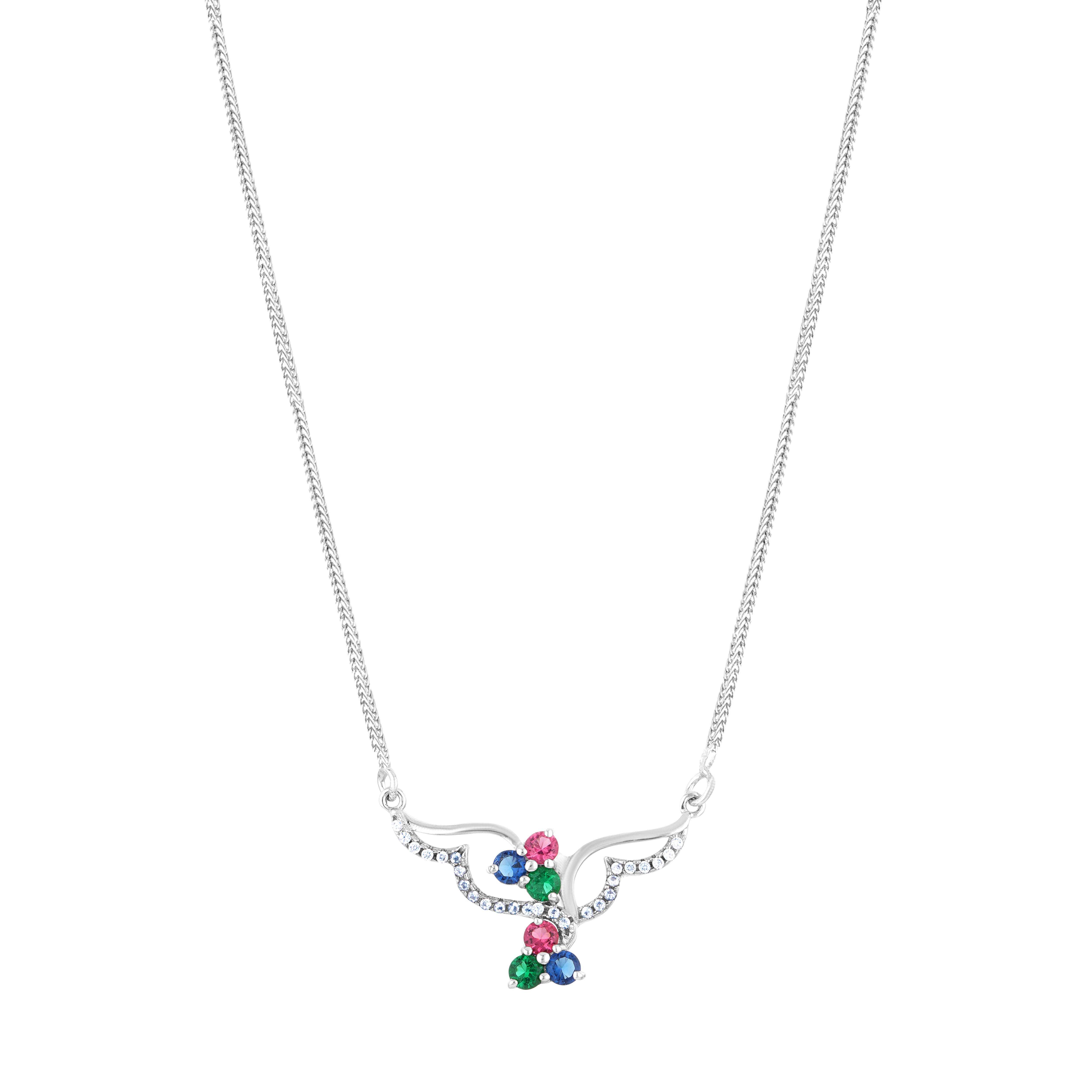 925 Sterling Silver Multi-Color CZ Floral Pendant Necklace