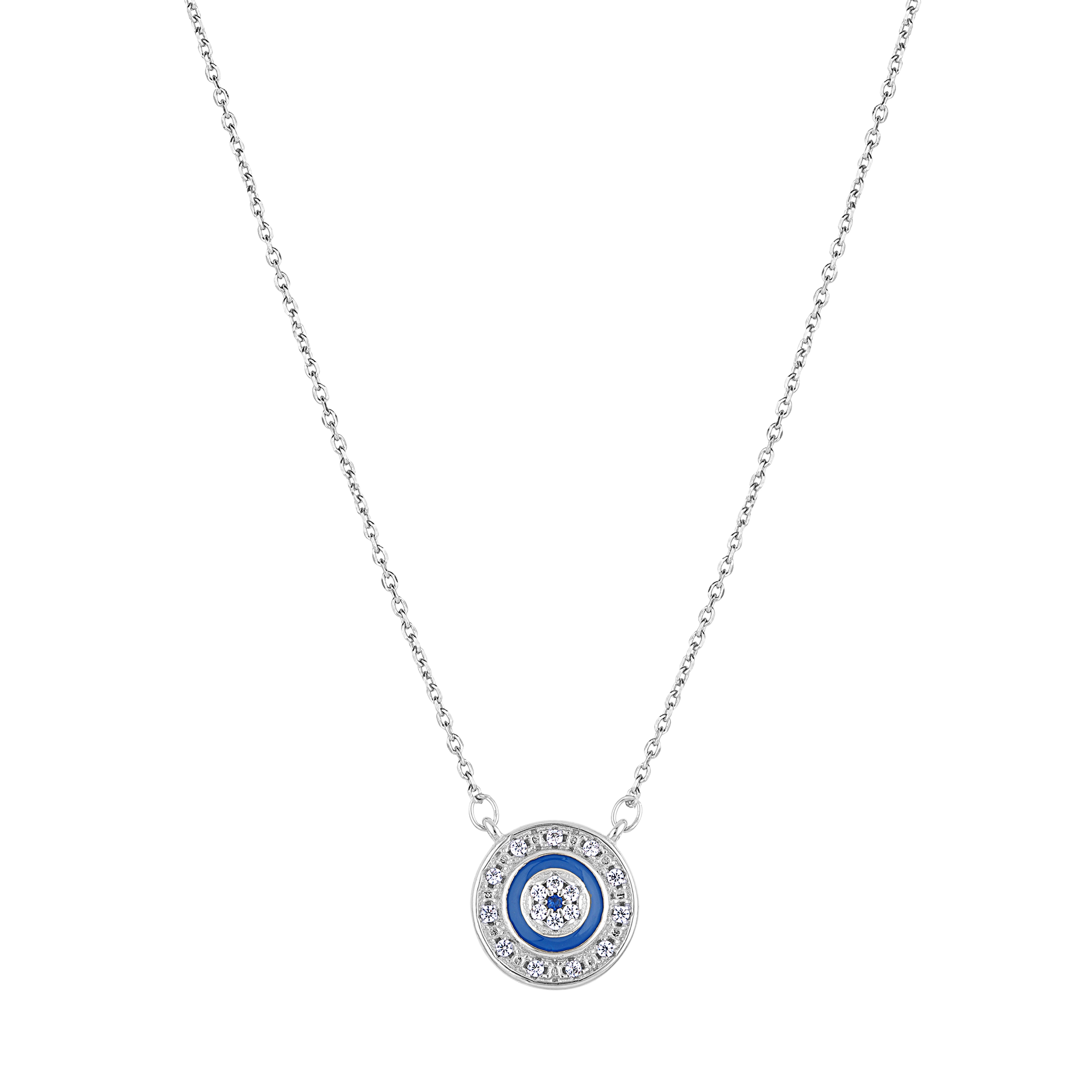 925 Sterling Silver Blue Enamel Evil Eye Pendant Necklace
