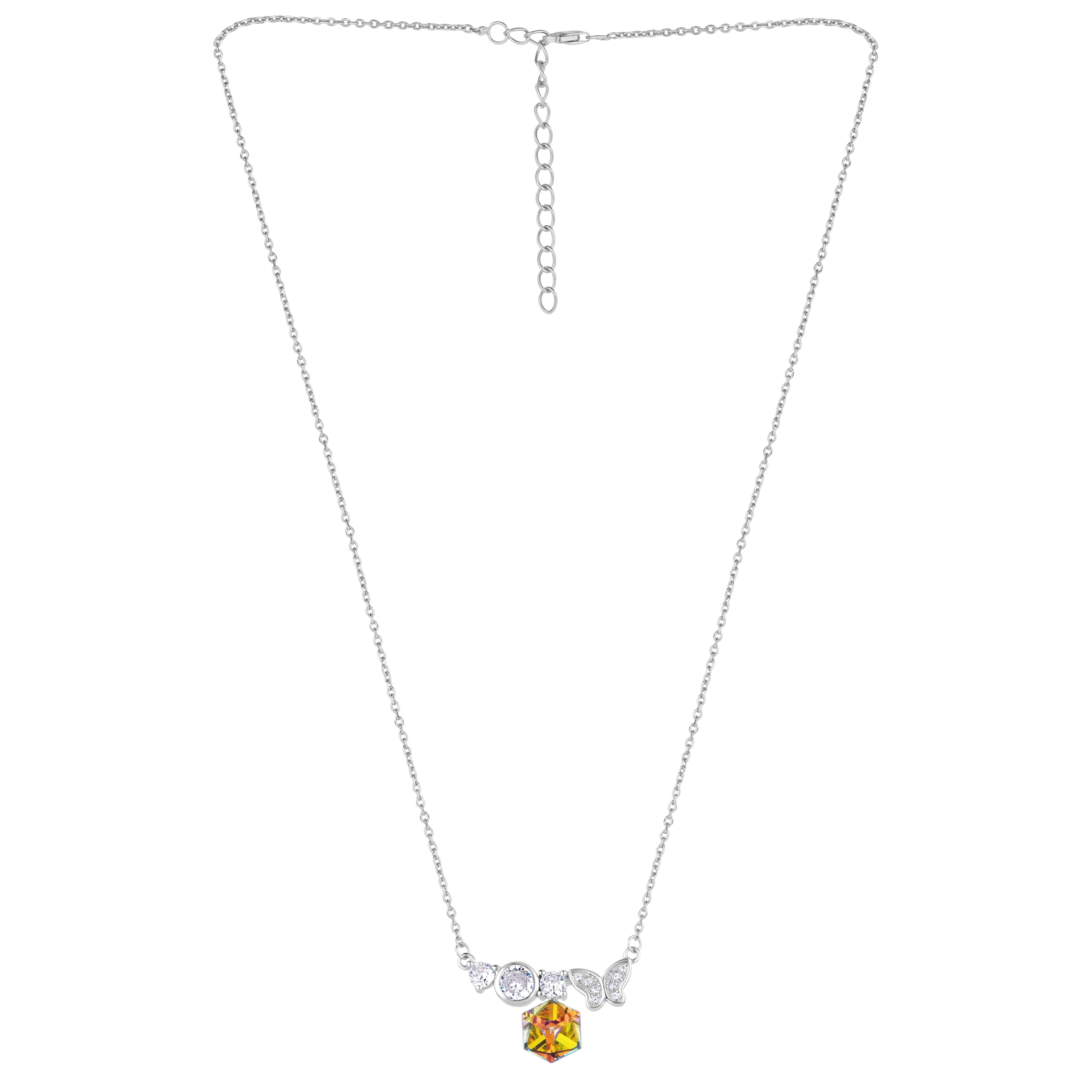 925 Sterling Silver Butterfly-Shaped Radiance Hexa Pendant Necklace