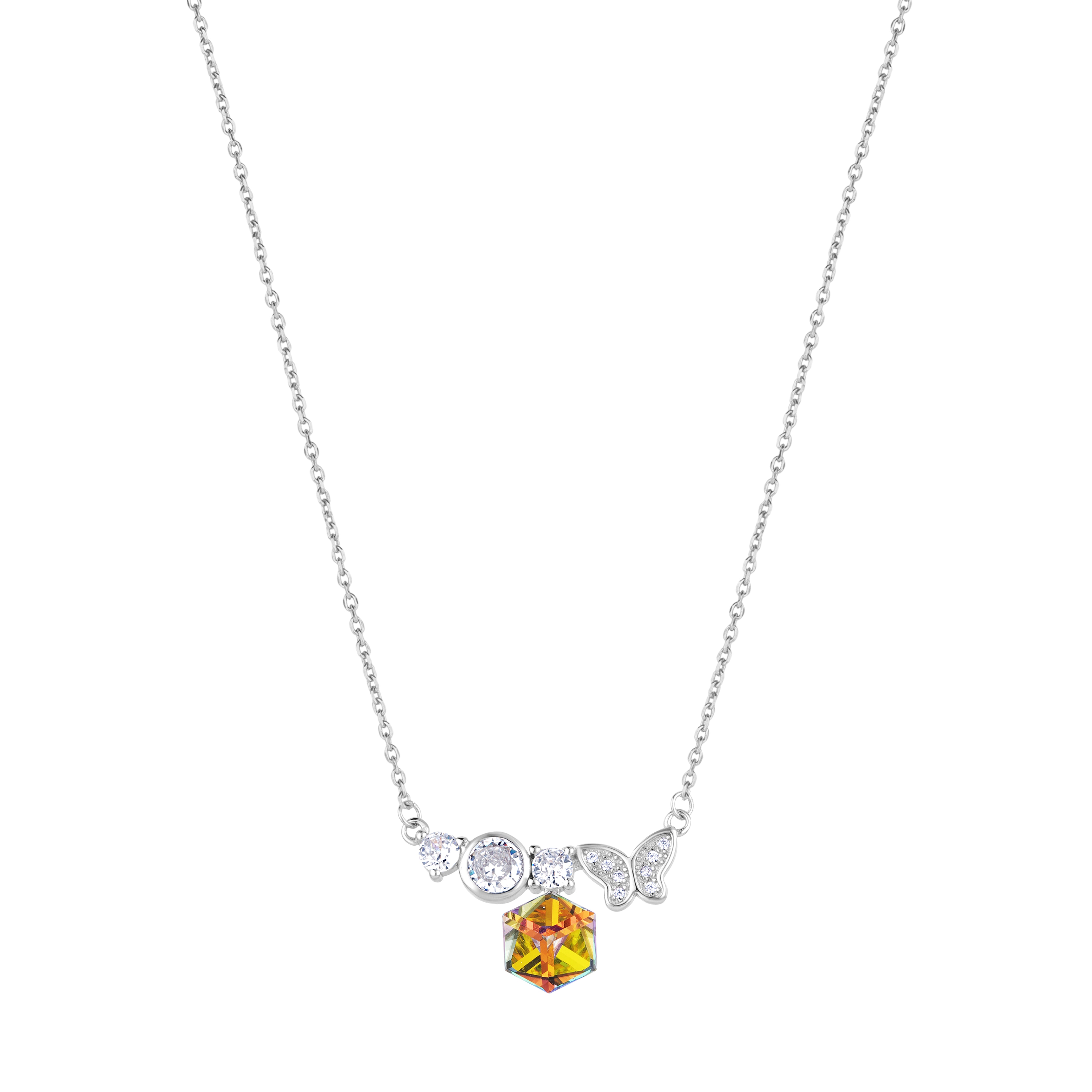 925 Sterling Silver Butterfly-Shaped Radiance Hexa Pendant Necklace