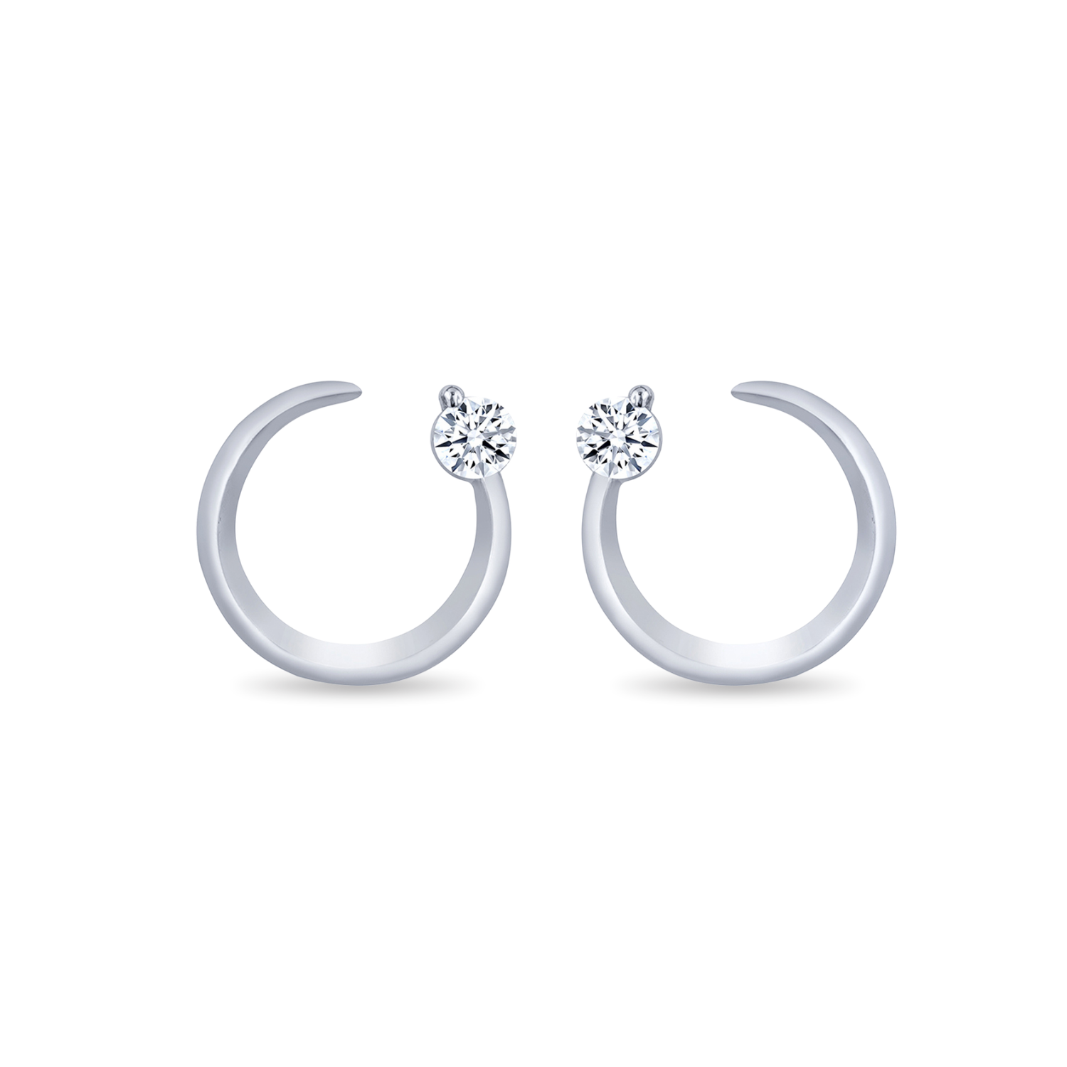 925 Sterling Silver Cubic Zrconia Circular Stud Earring Pair Rhodium