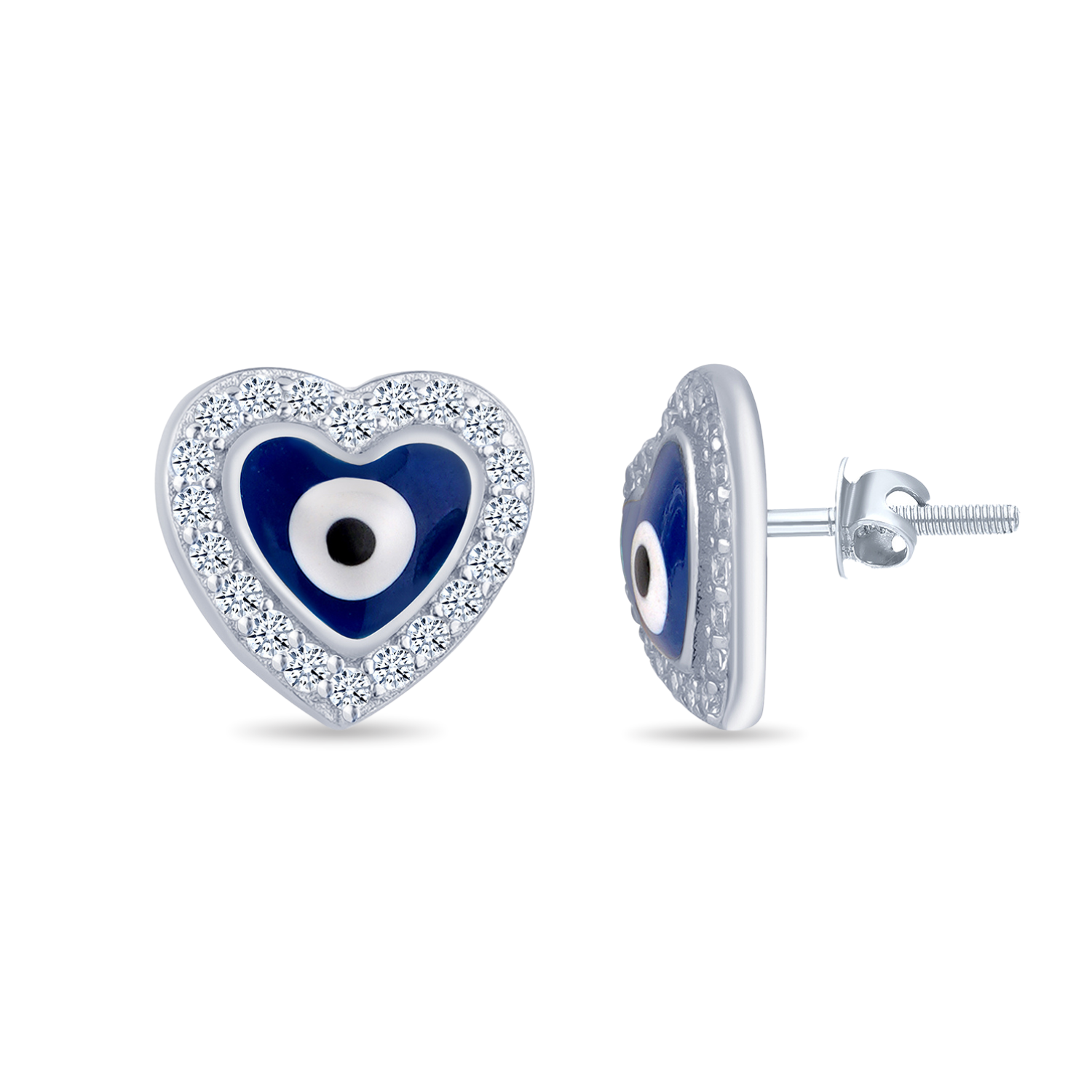 Sterling Silver Heart Evil Eye Stud Earring
