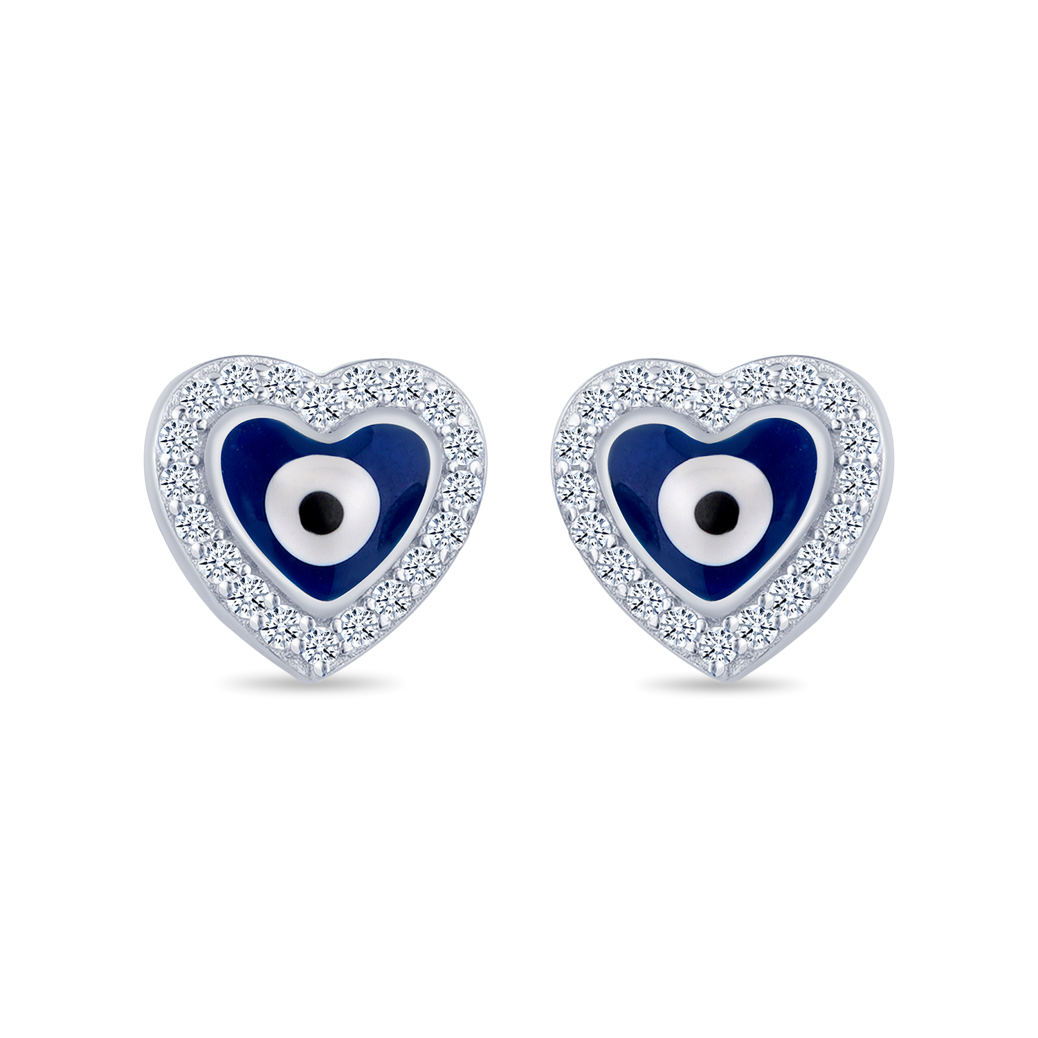 Sterling Silver Heart Evil Eye Stud Earring