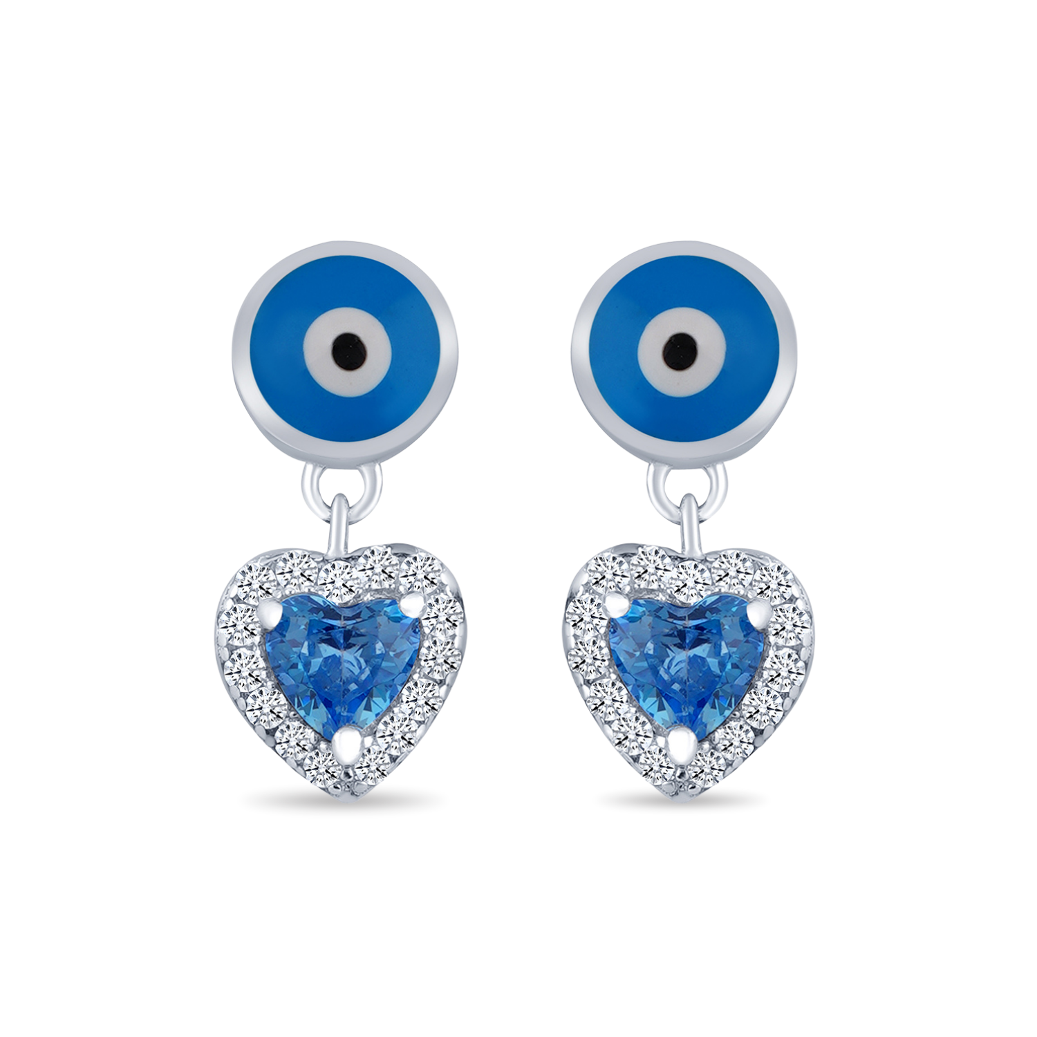 Sterling Silver Heart Drop Evil Eye Stud Earring