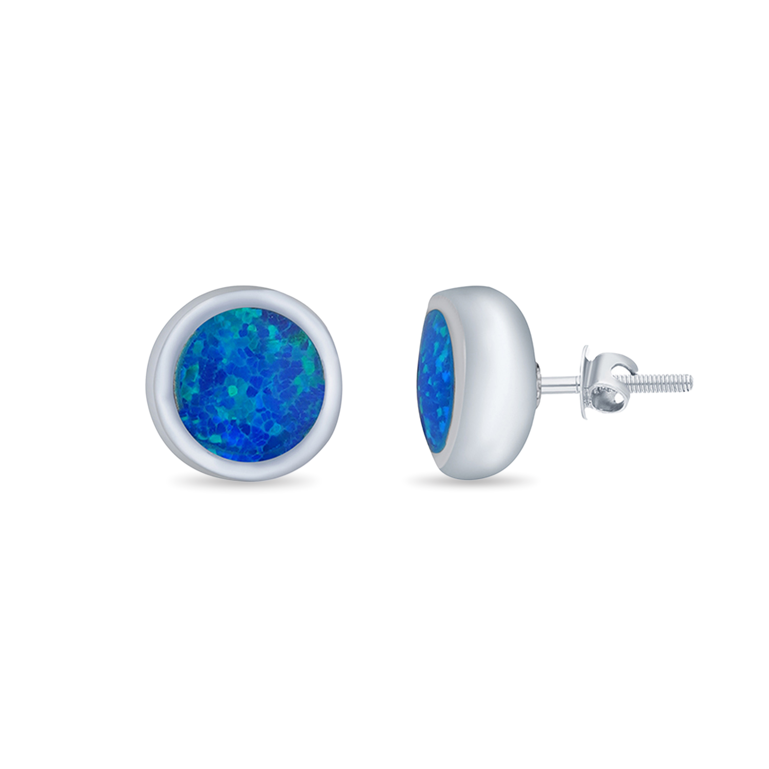 Opal Sterling Silver Round Brilliant Cubic Zirconia Stud Tops