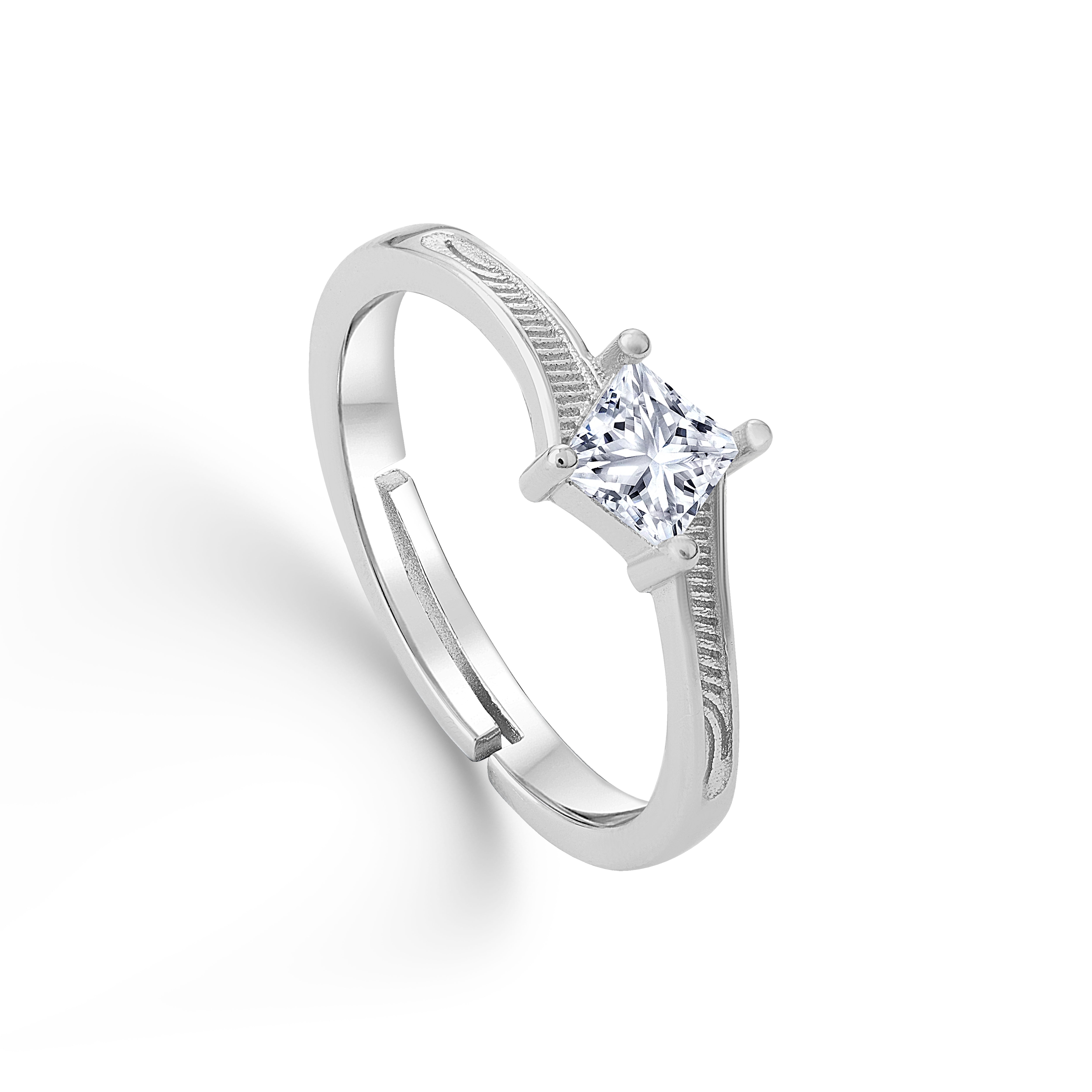 Timeless Pincess Cut Cubic Zirconia Sparkle Sterling Silver Ring