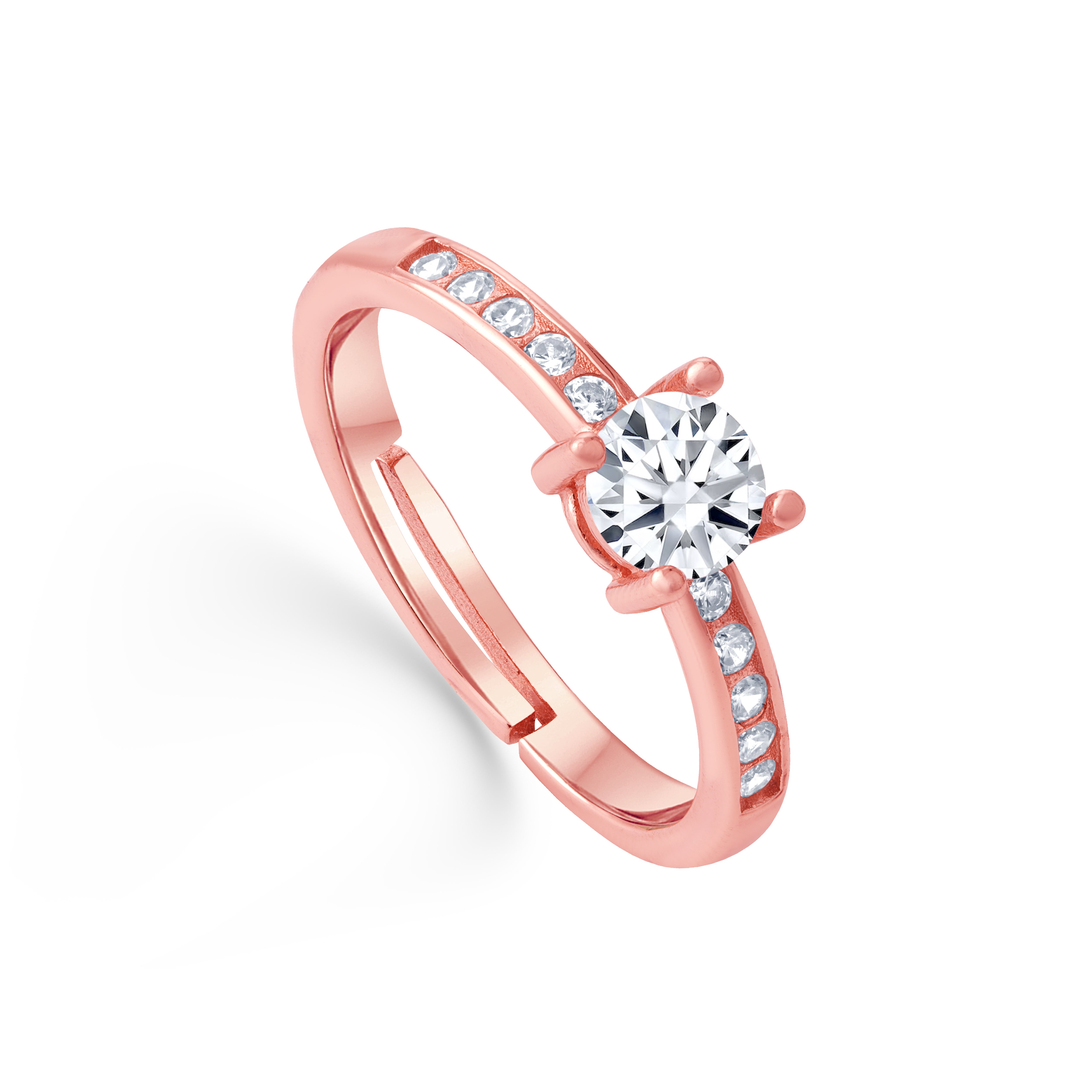 92.5 Sterling Silver Rosegold Plated Classic Band Cubic Zirconia Finger Ring