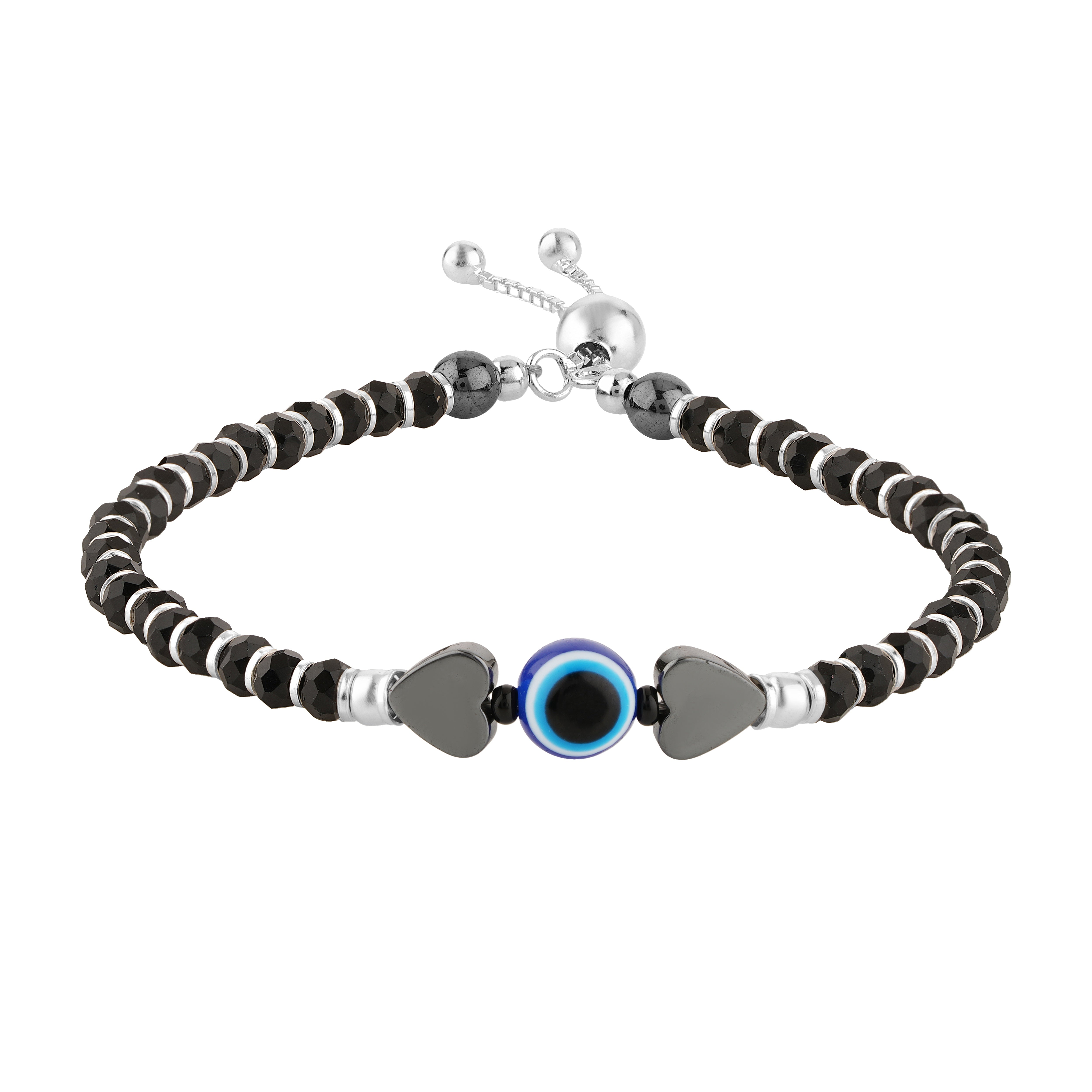 92.5 Sterling Pure Silver (Chandi) Adjustable Evil Eye Nazariya Bracelet With Silver Balls