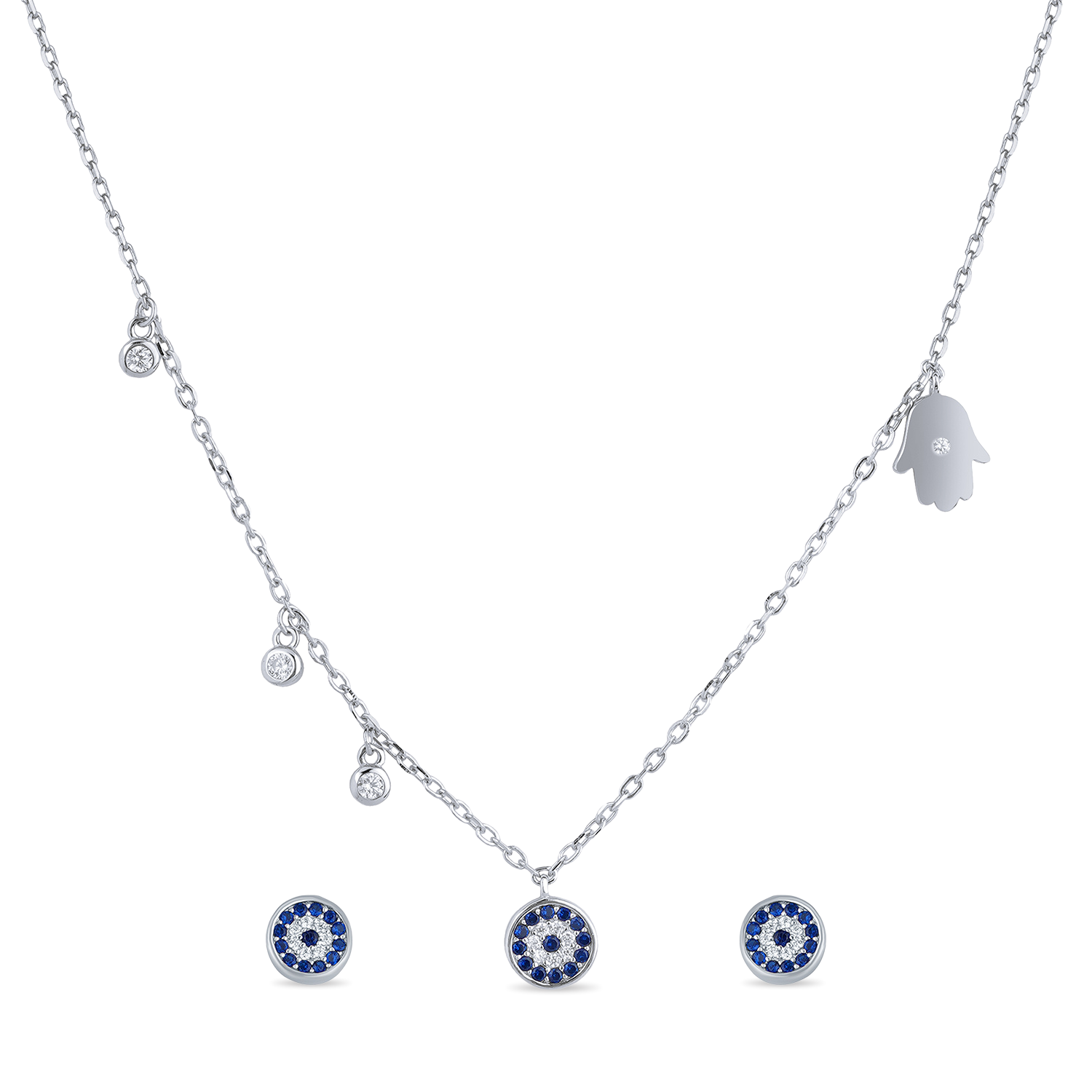 Silver Round Cubic Zirconia Necklace Set