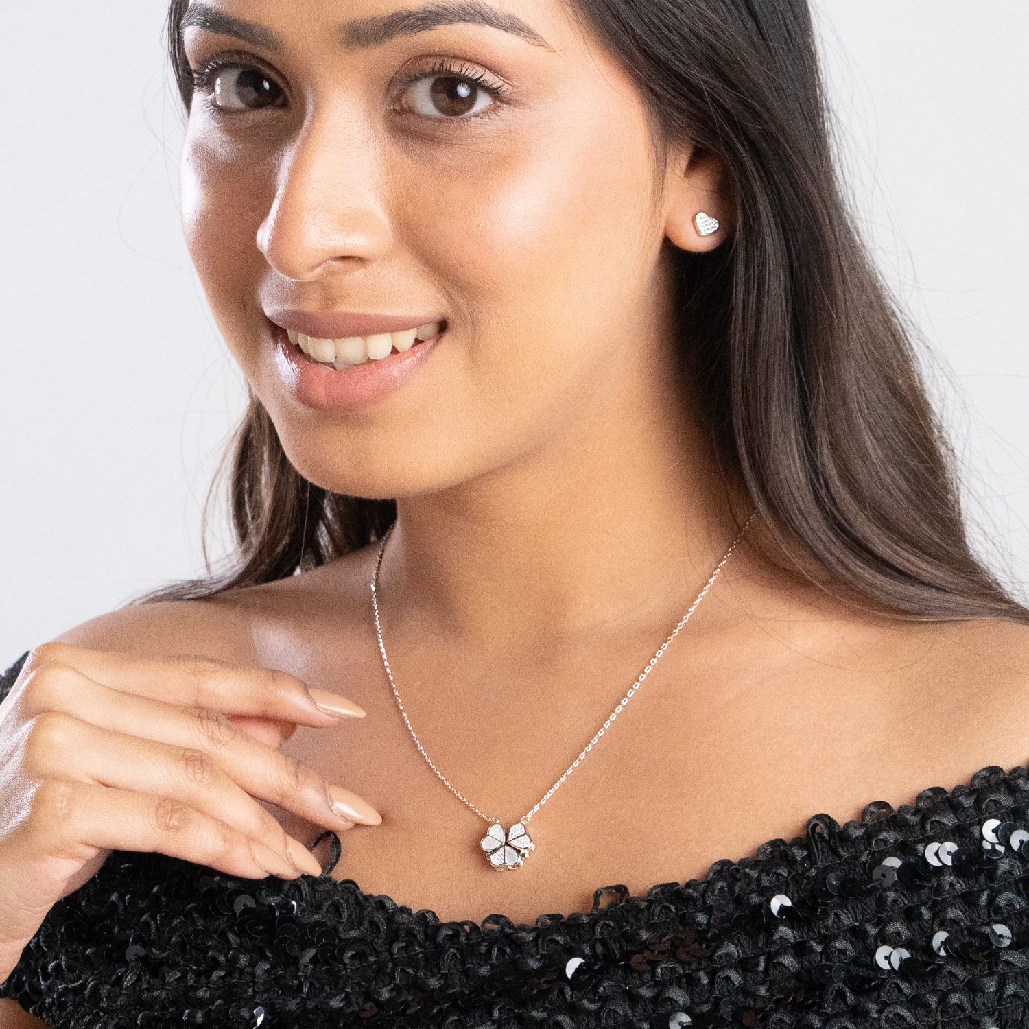 MOP Openable Heart CZ Pendant Set