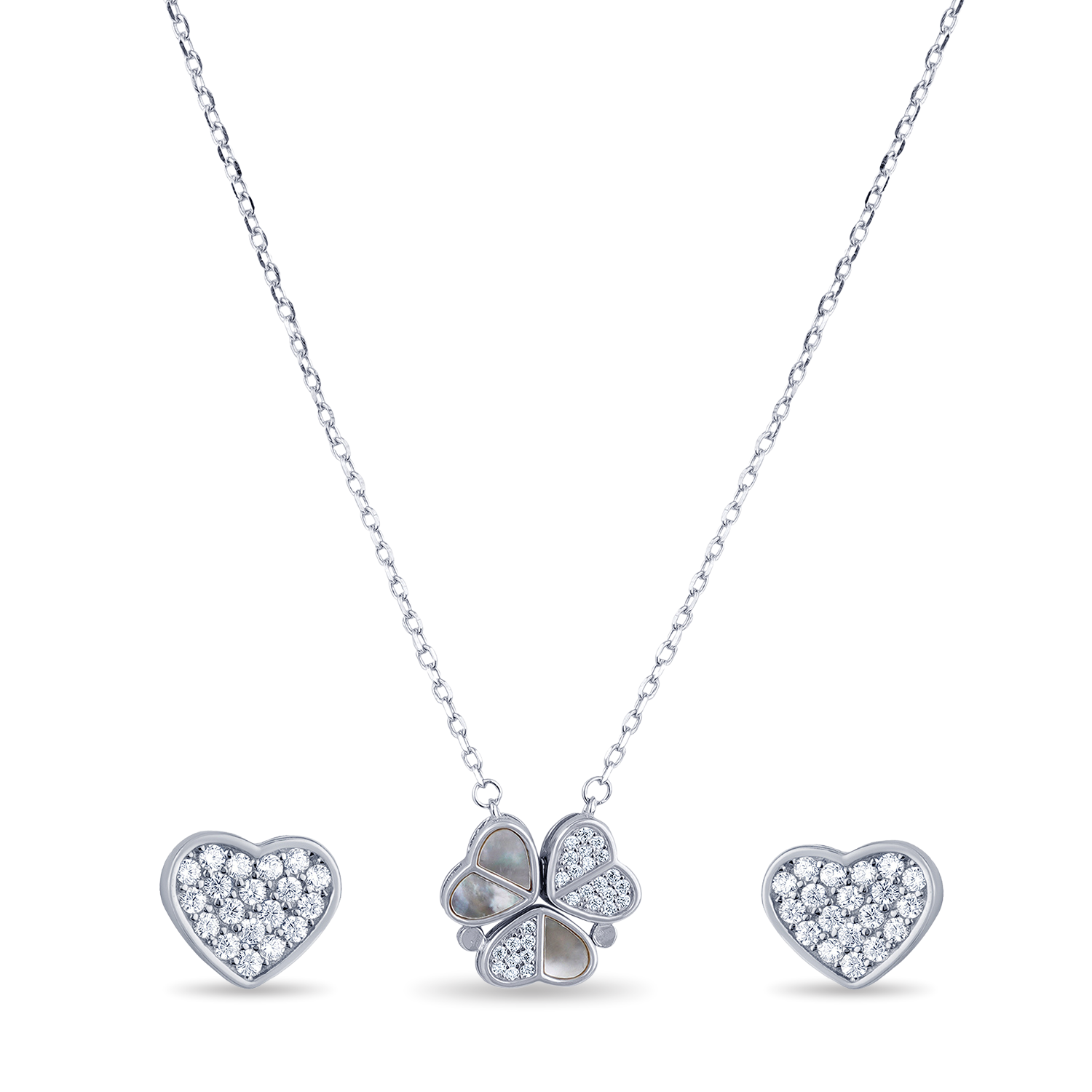MOP Openable Heart CZ Pendant Set