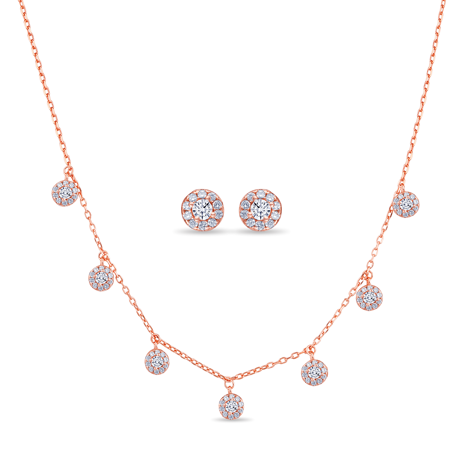 Rose Gold Round Charms Necklace Set