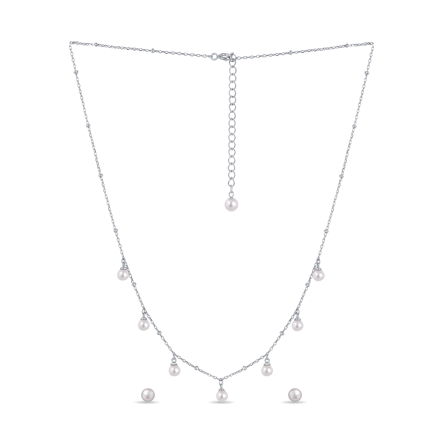 Sterling Silver Hanging Pearl Necklace Set