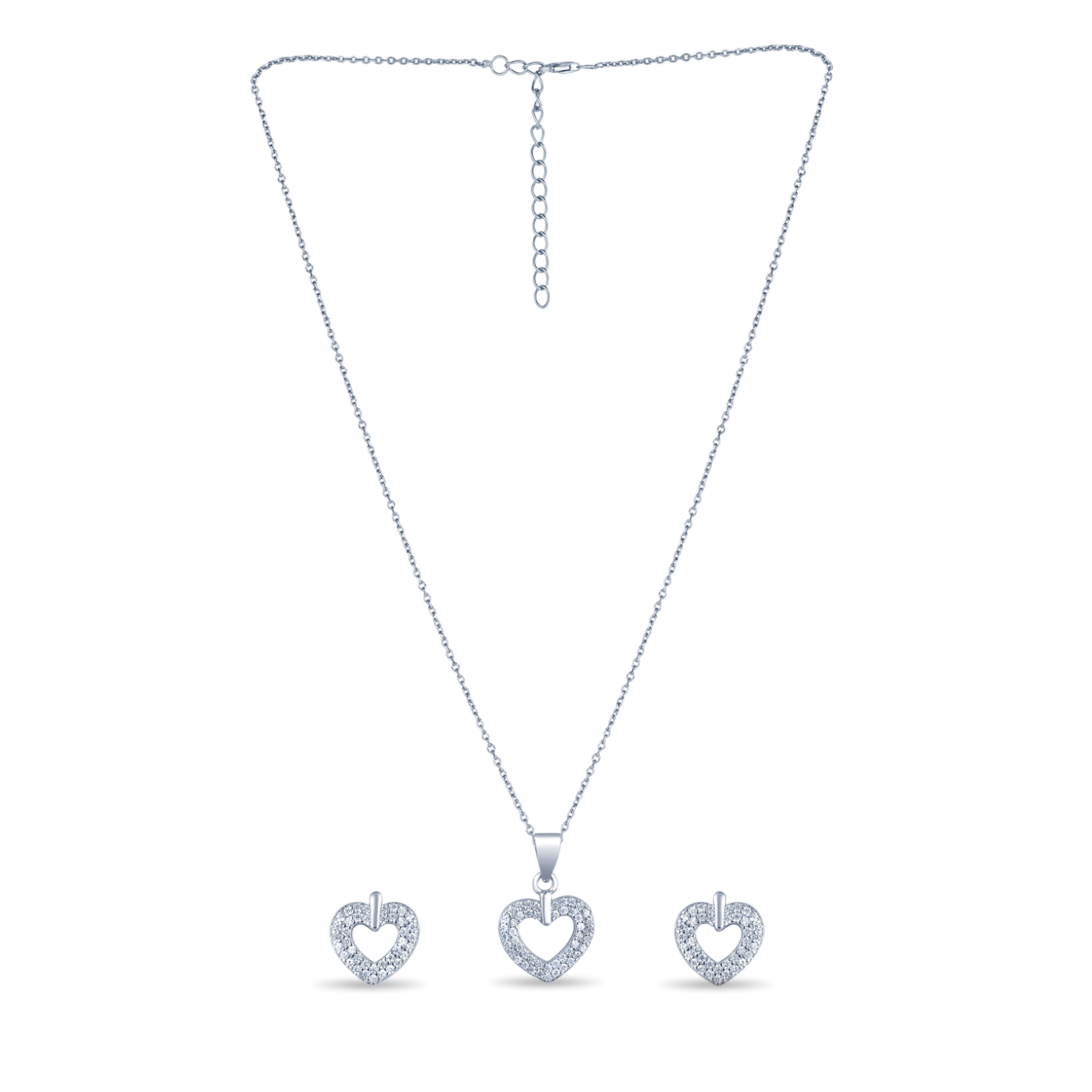 Cutest Small Heart Silver Pendant Set