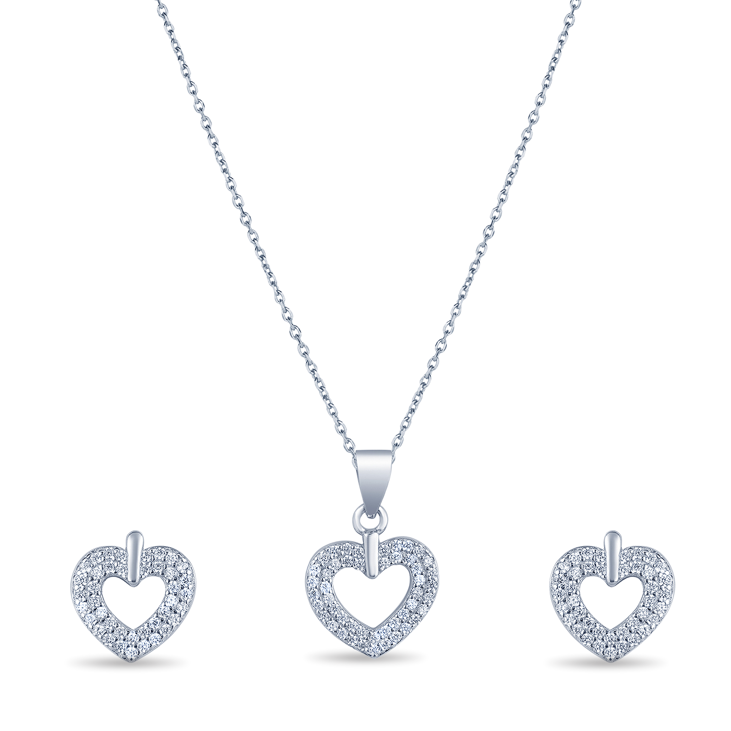 Cutest Small Heart Silver Pendant Set