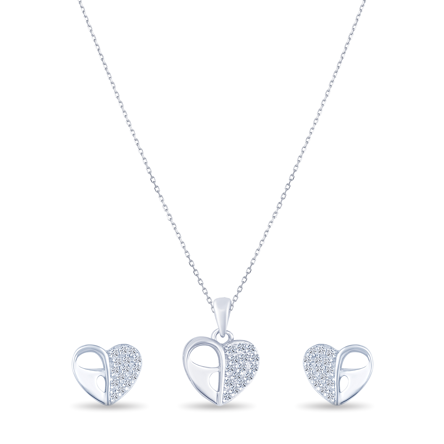 Loving Heart Silver Pendant Set
