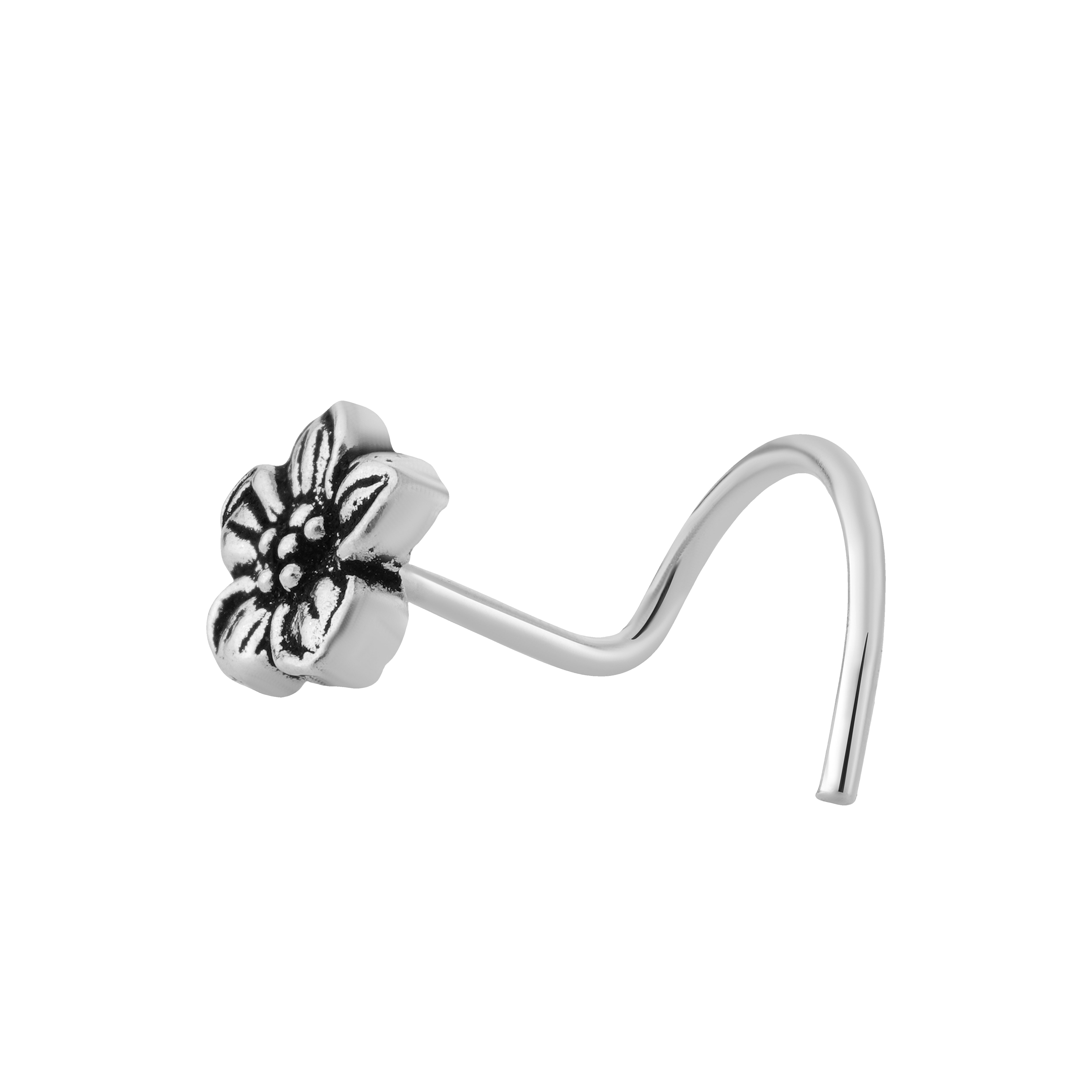 92.5 Sterling Pure Silver (Chandi) Oxidised Floral Nose Pin