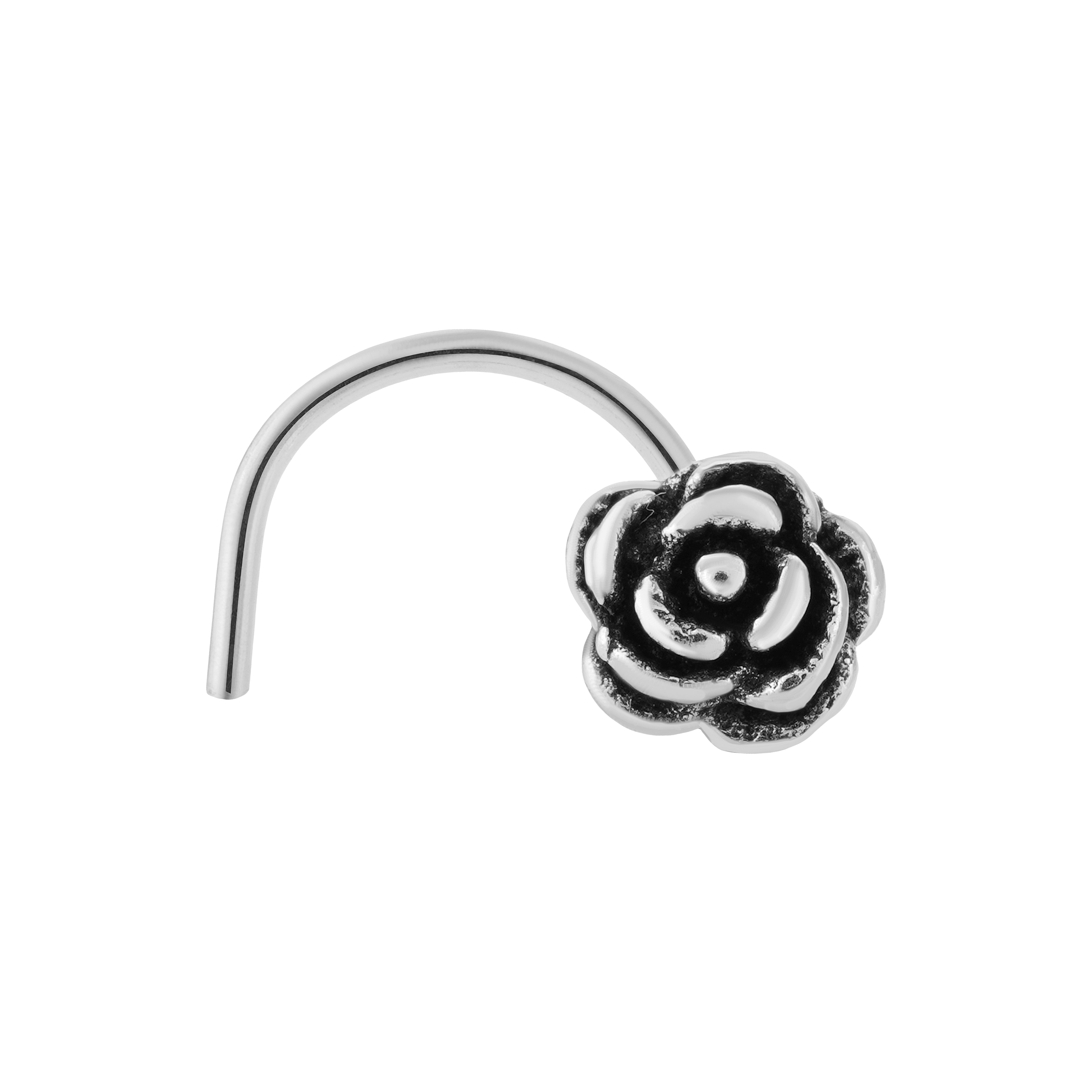 92.5 Sterling Pure Silver (Chandi) Oxidised Floral Nose Pin