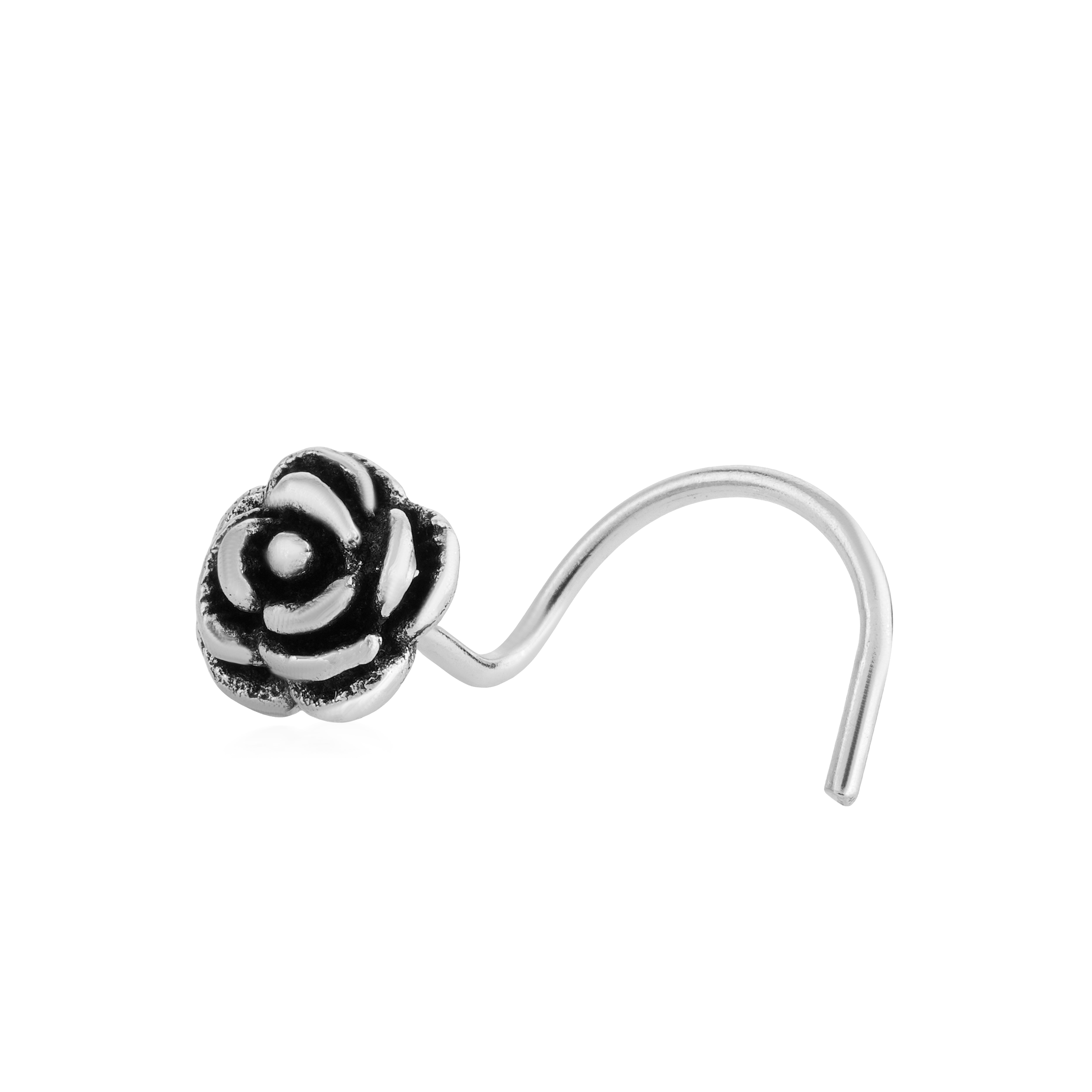 92.5 Sterling Pure Silver (Chandi) Oxidised Floral Nose Pin