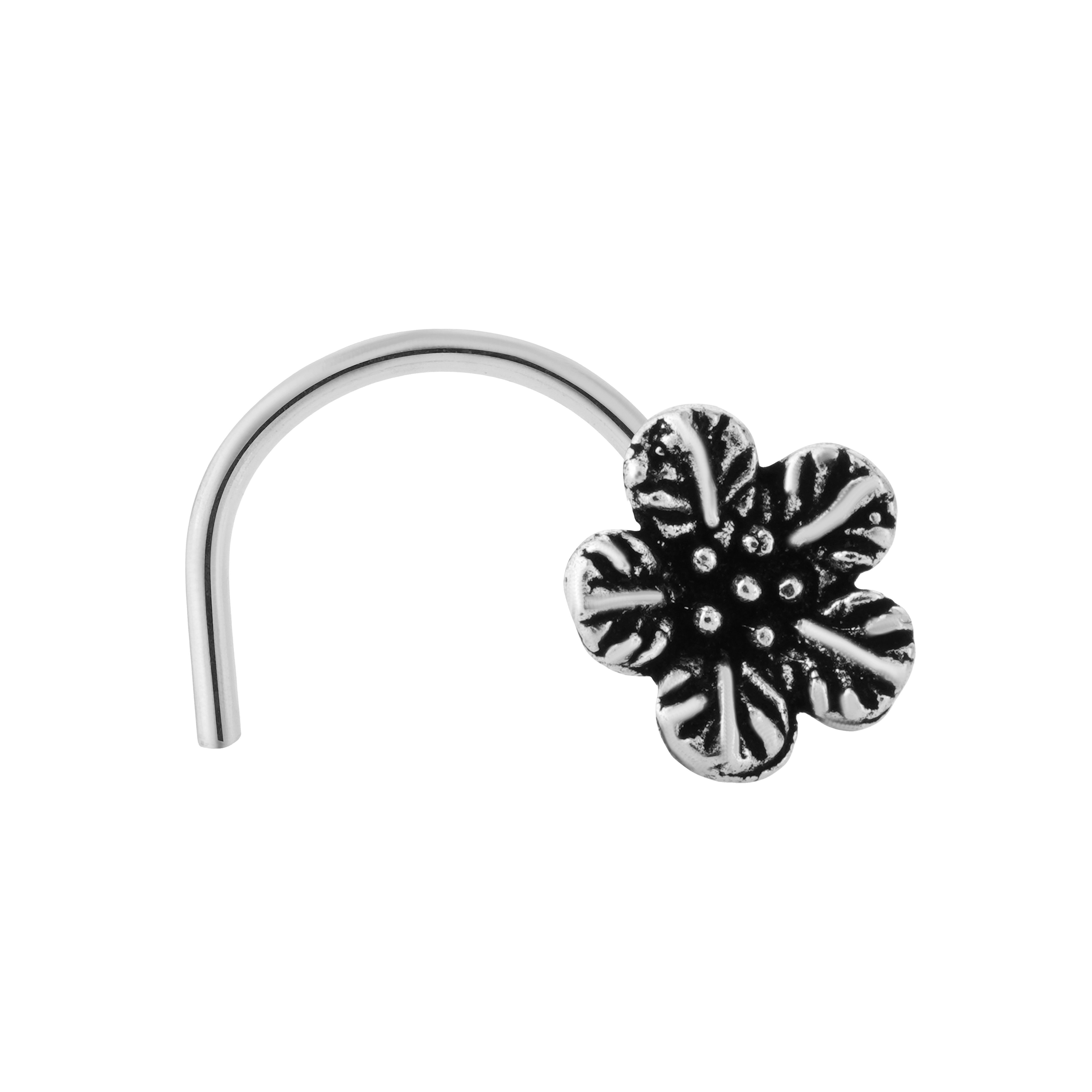 92.5 Sterling Pure Silver (Chandi) Oxidised Floral Nose Pin
