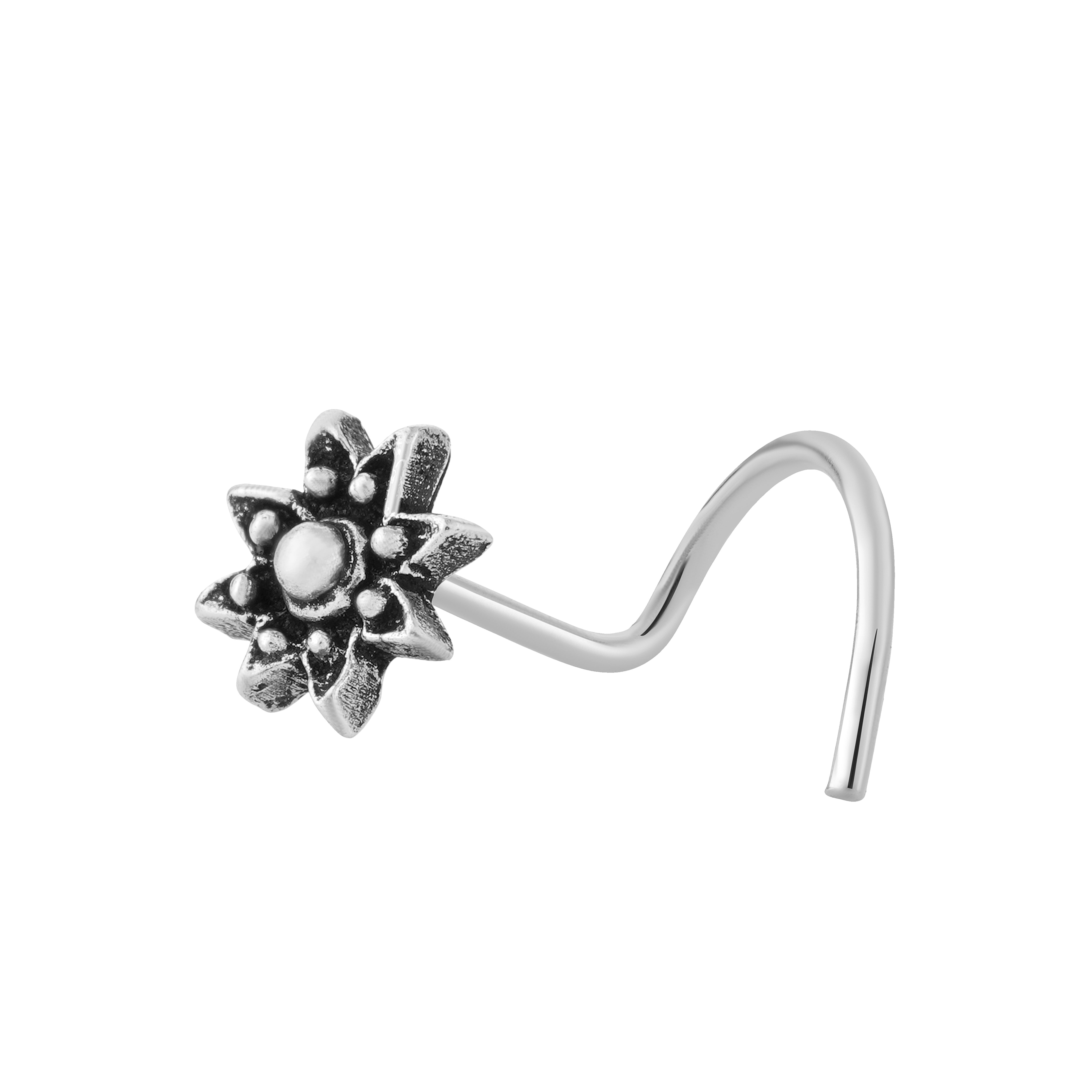 92.5 Sterling Pure Silver (Chandi) Oxidised Floral Nose Pin