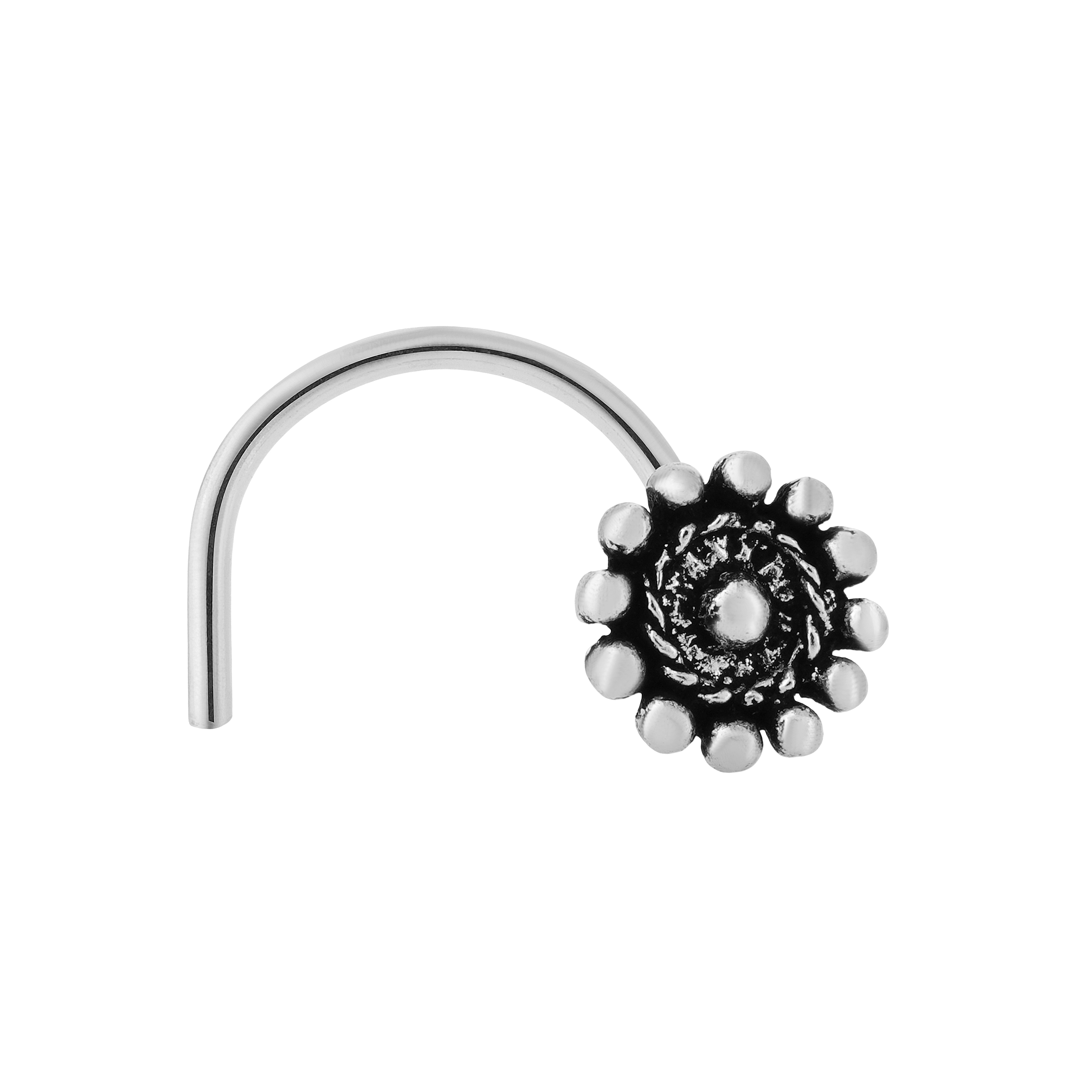 92.5 Sterling Pure Silver (Chandi) Oxidised Floral Nose Pin