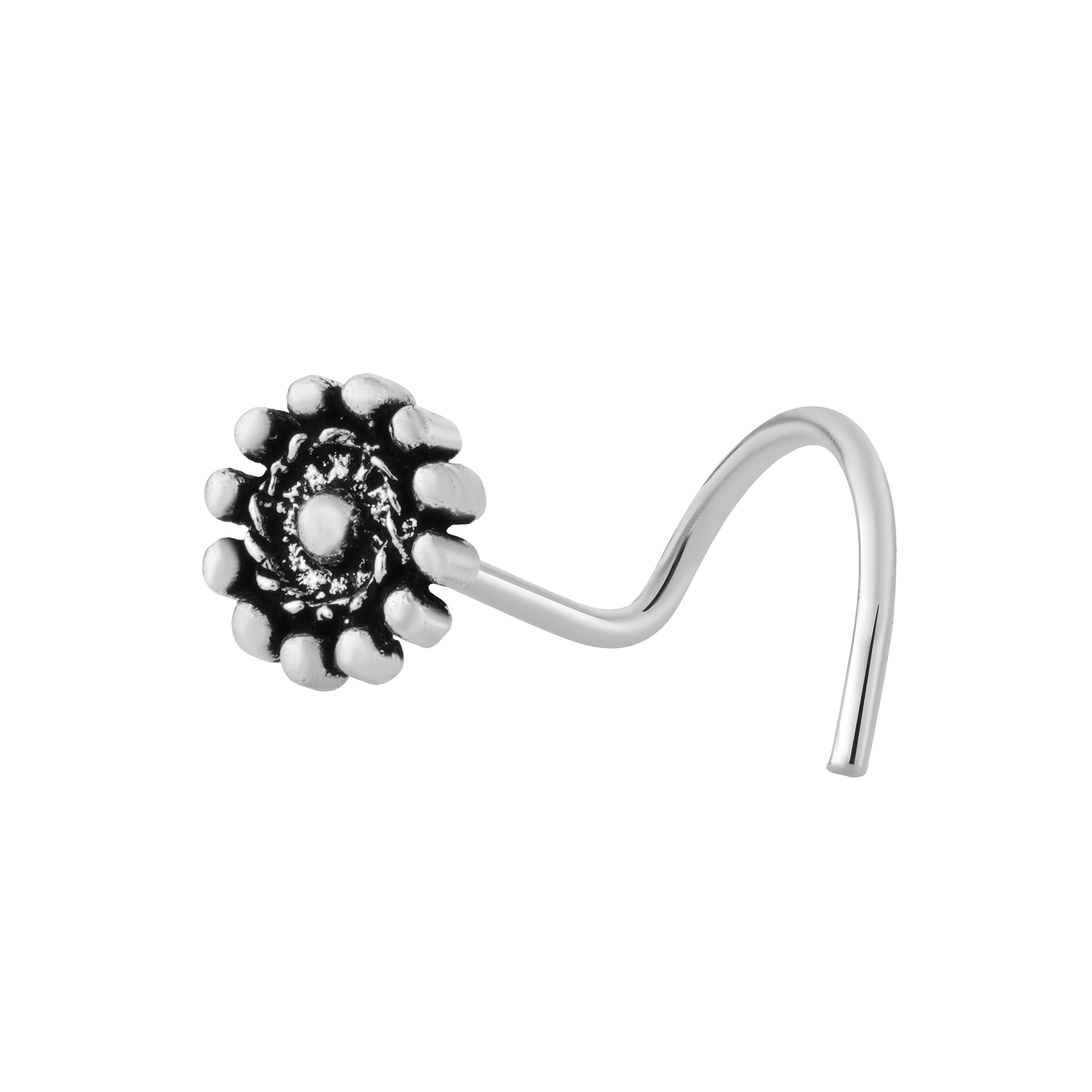 92.5 Sterling Pure Silver (Chandi) Oxidised Floral Nose Pin