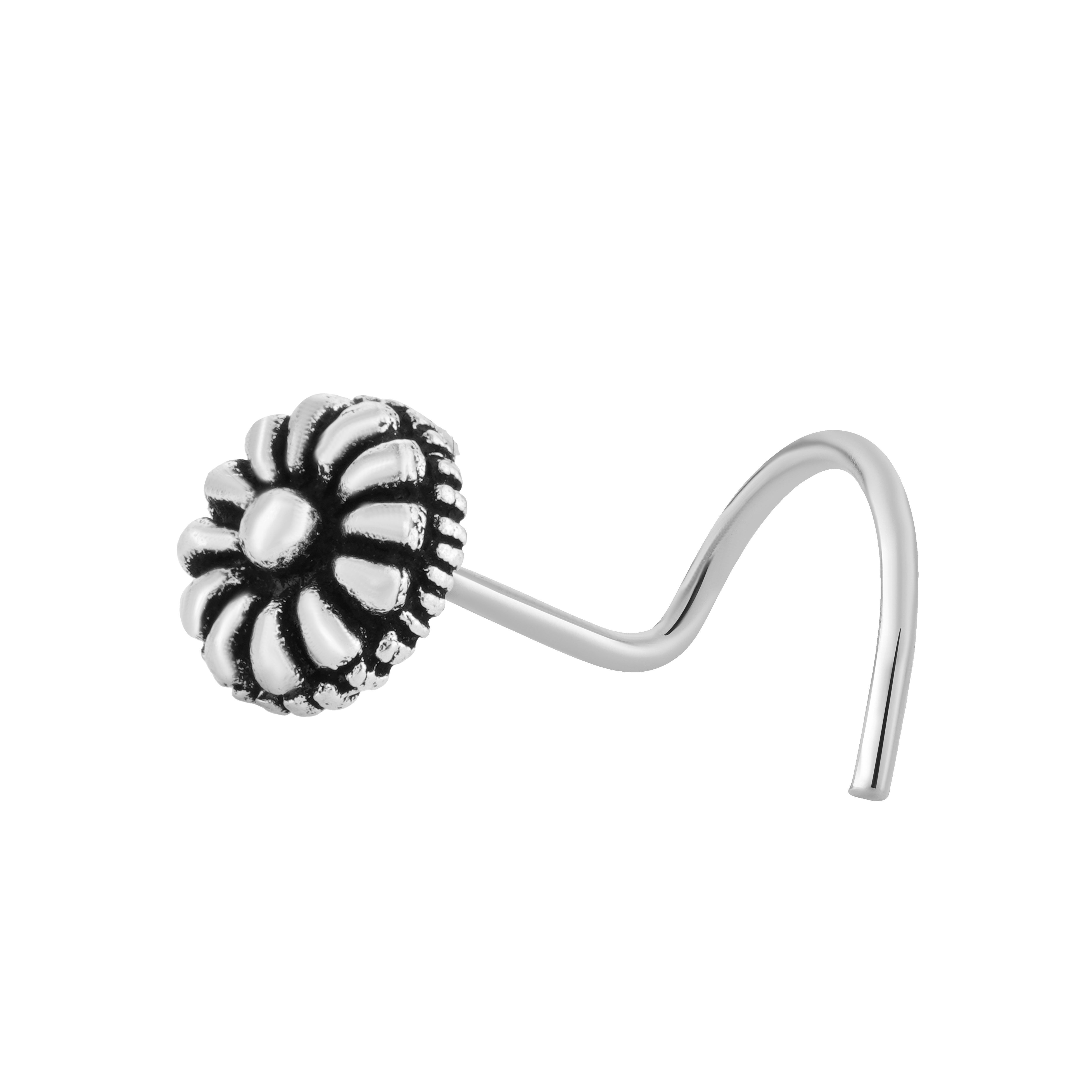 92.5 Sterling Pure Silver (Chandi) Oxidised Floral Nose Pin