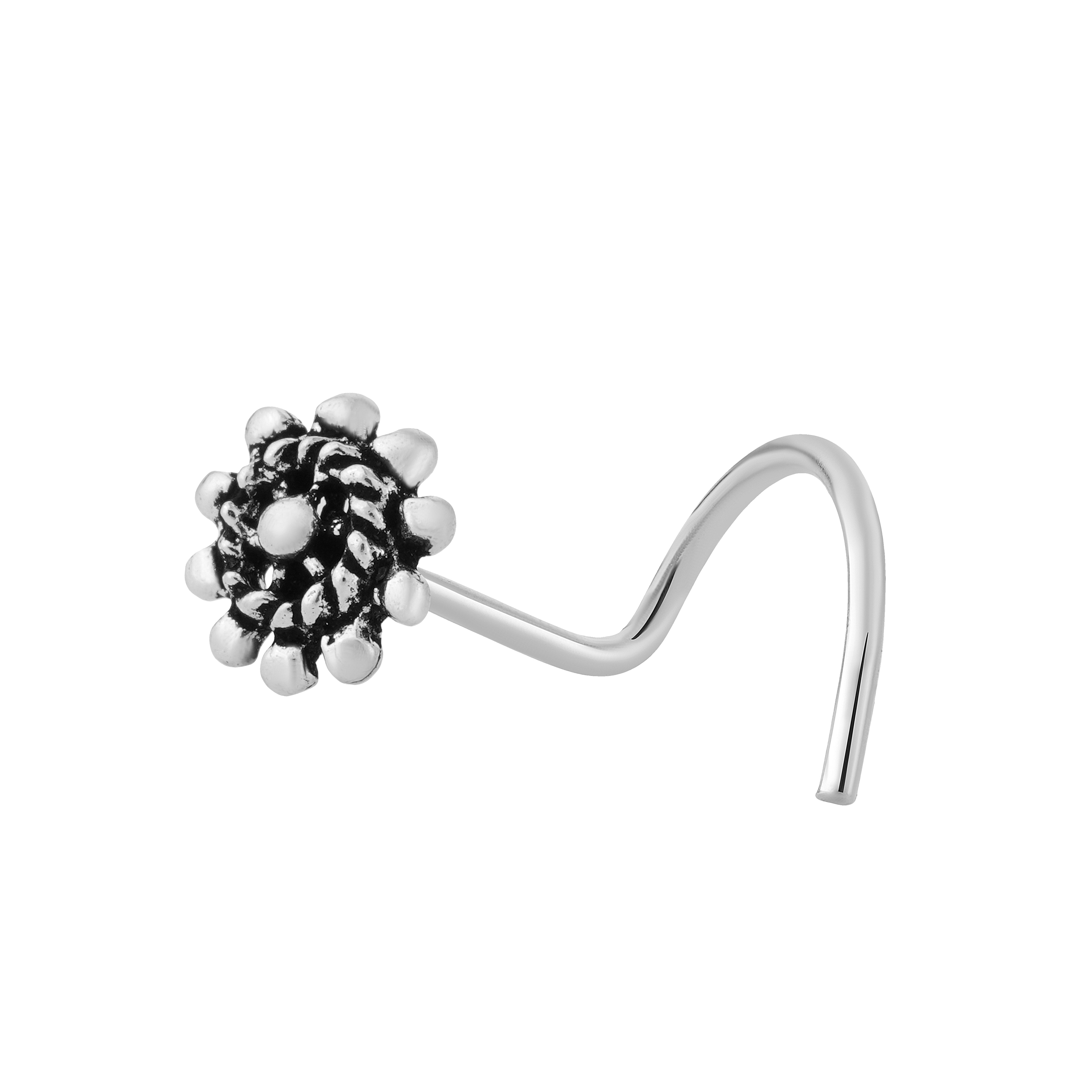 92.5 Sterling Pure Silver (Chandi) Oxidised Floral Nose Pin