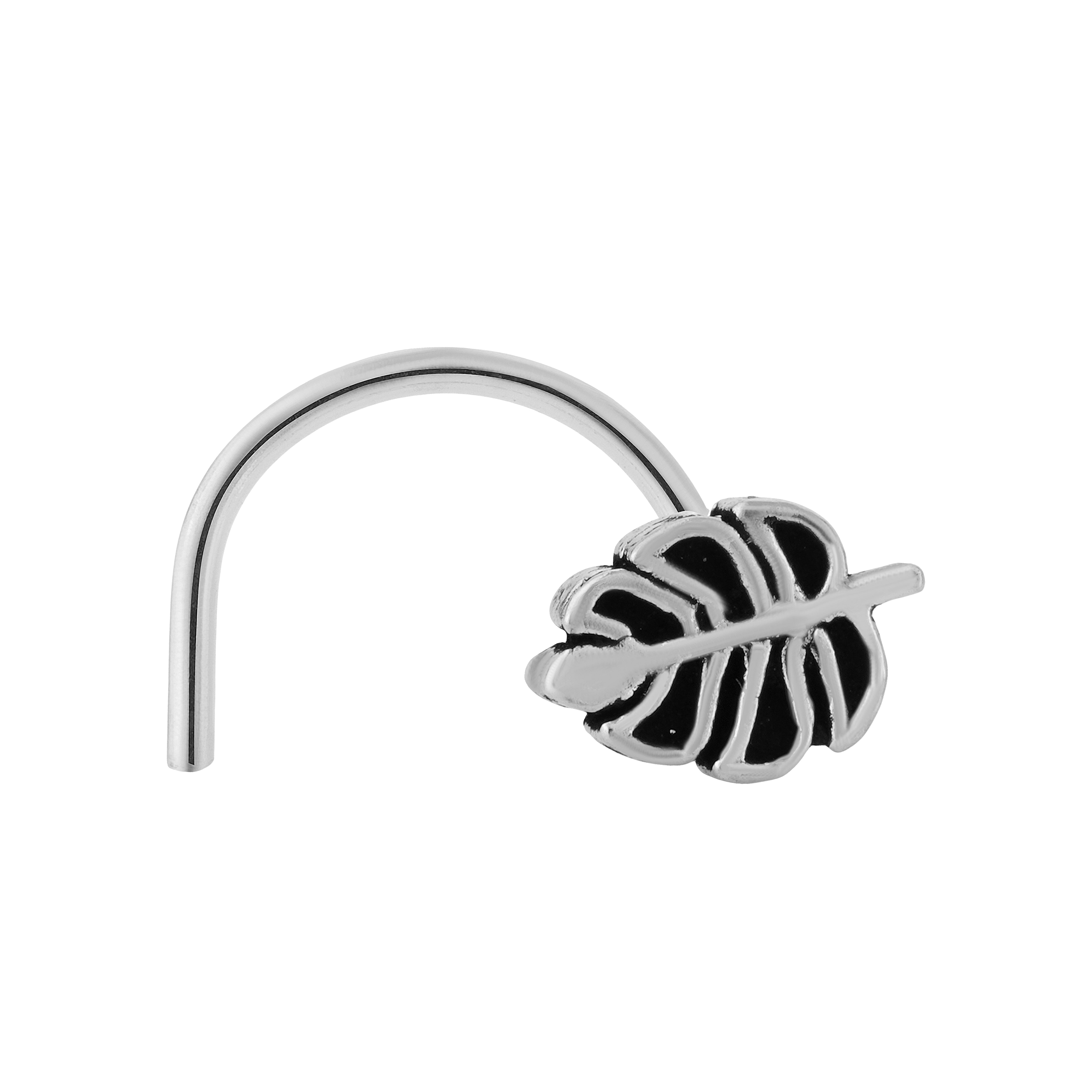 92.5 Sterling Pure Silver (Chandi) Oxidised Leaf Shape Nose Pin