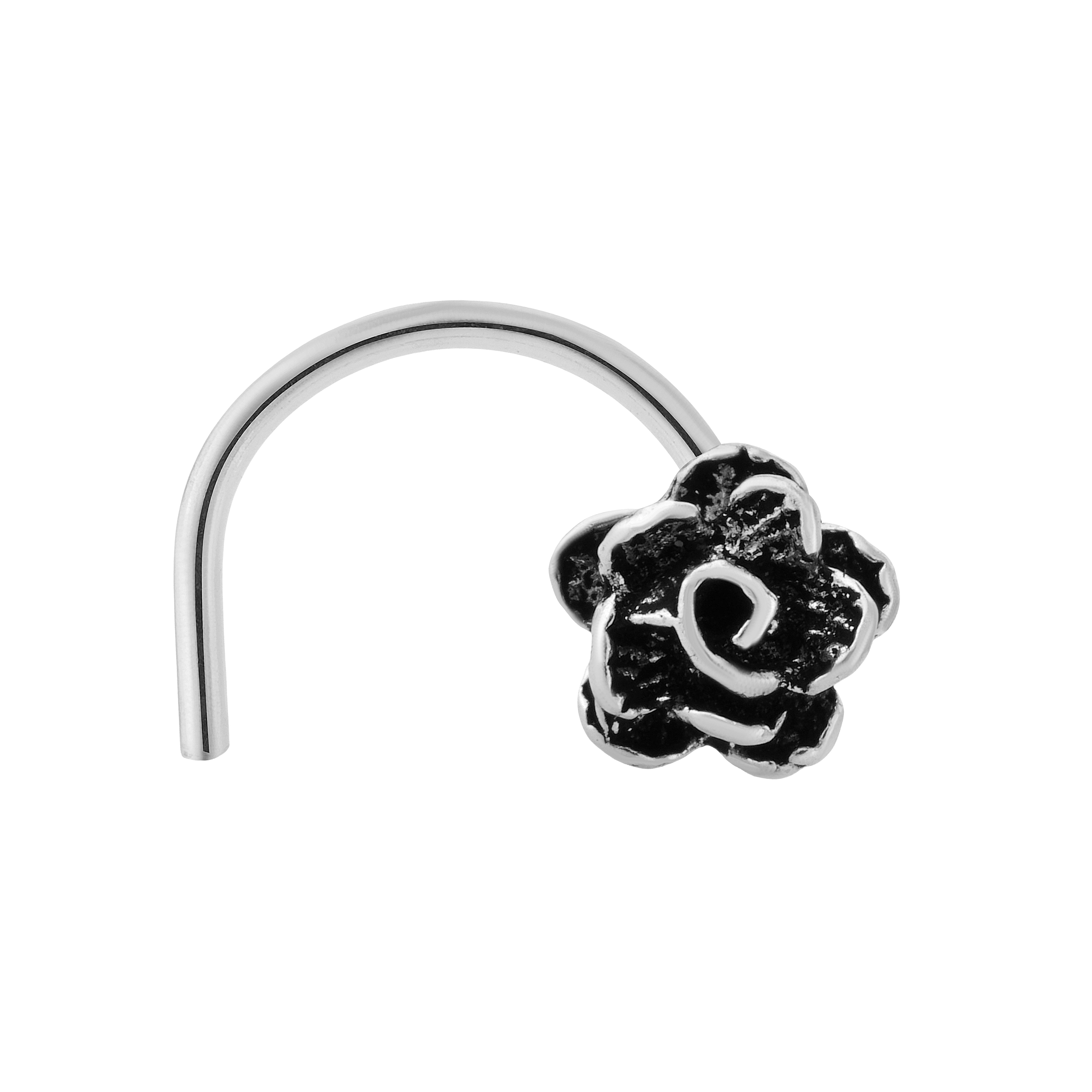 92.5 Sterling Pure Silver (Chandi) Oxidised Floral Nose Pin
