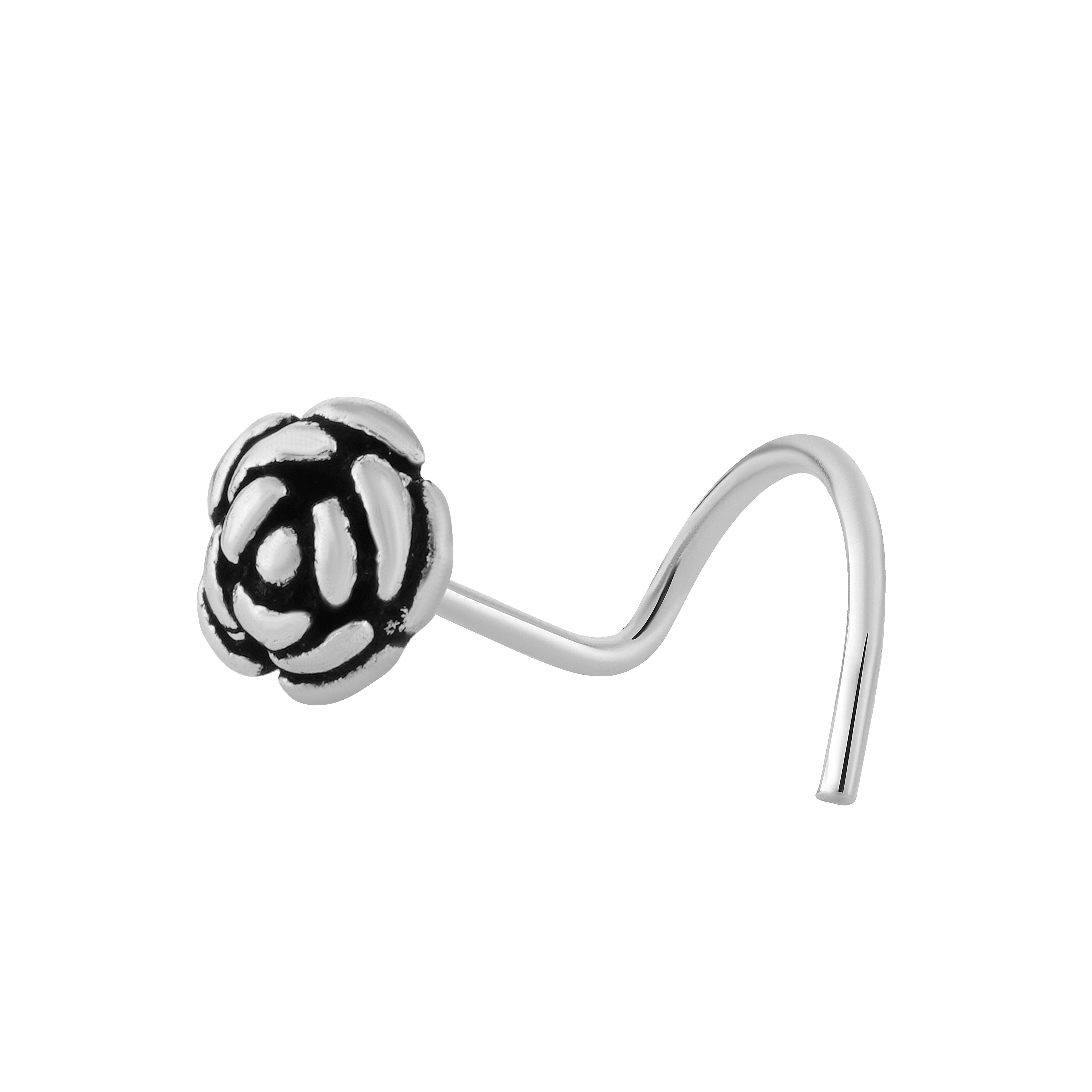 92.5 Sterling Pure Silver (Chandi) Oxidised Floral Nose Pin
