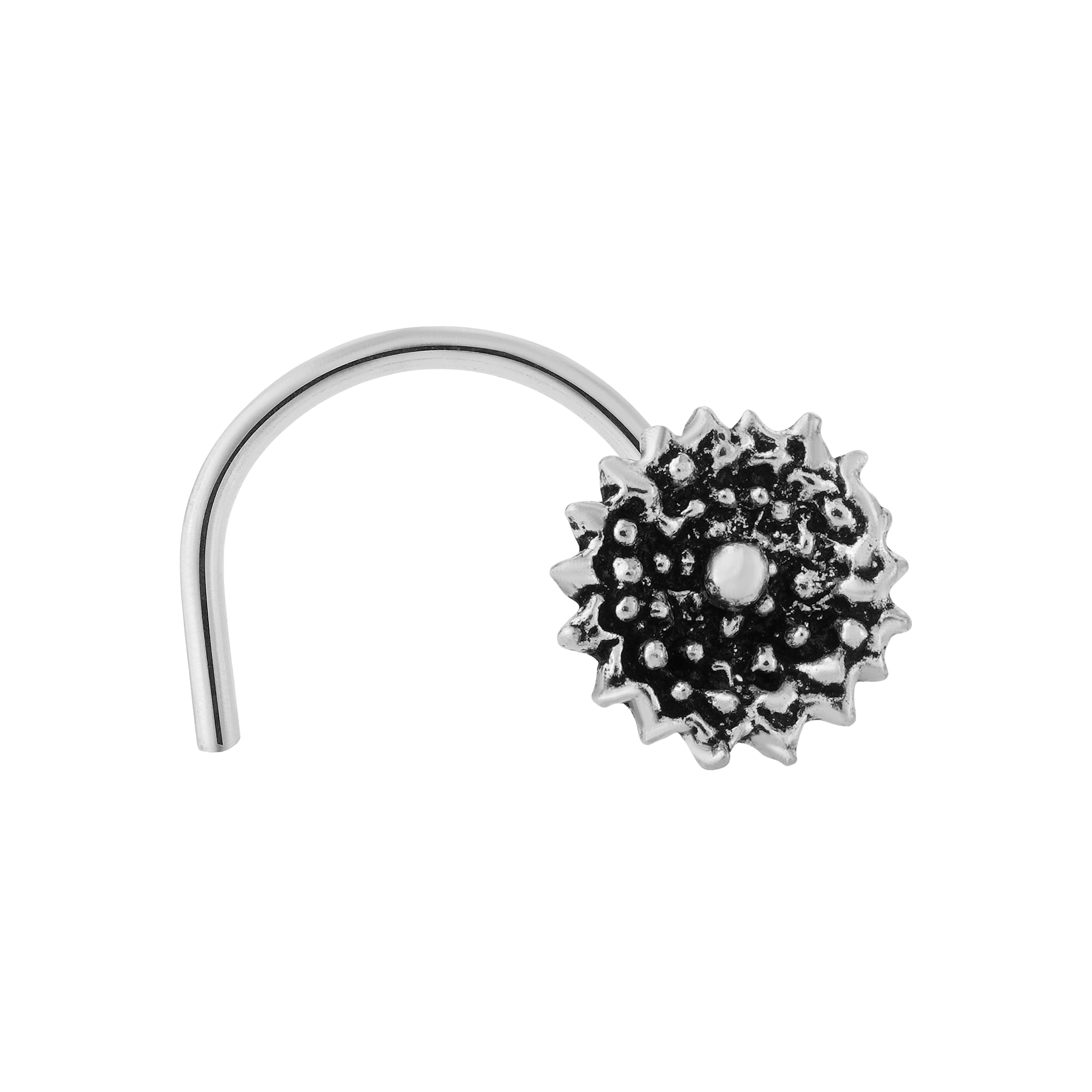 92.5 Sterling Pure Silver (Chandi) Oxidised Floral Nose Pin