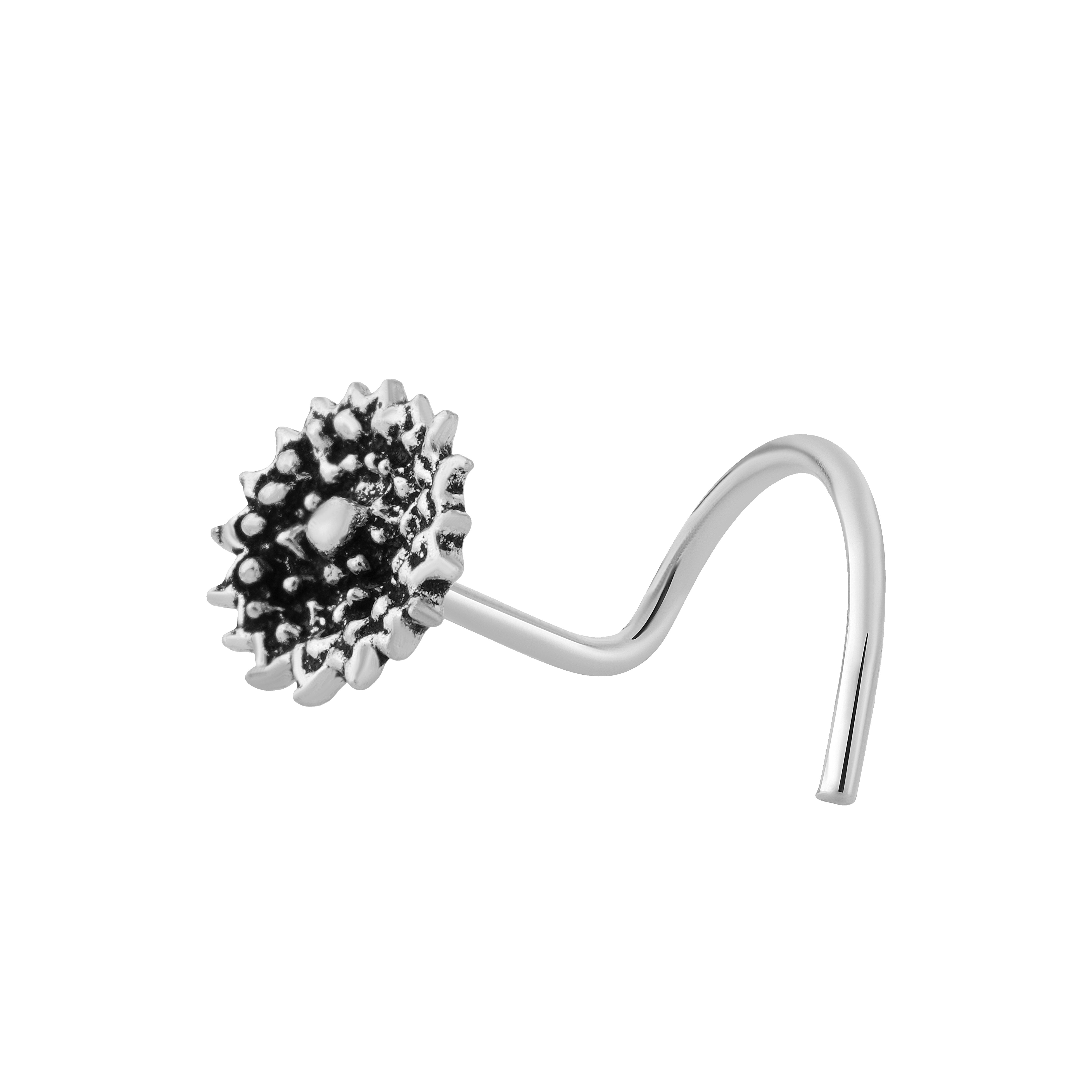 92.5 Sterling Pure Silver (Chandi) Oxidised Floral Nose Pin
