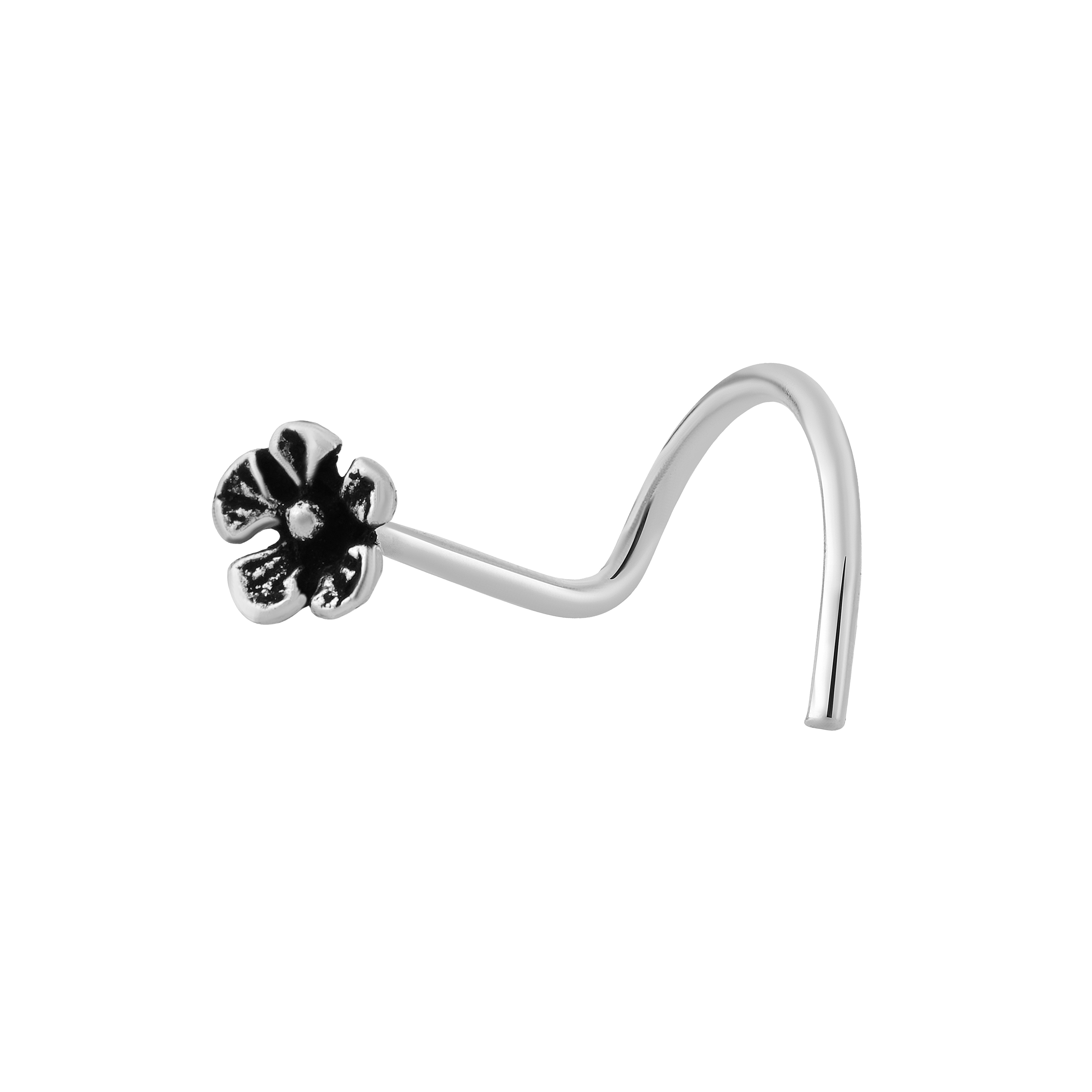 92.5 Sterling Pure Silver (Chandi) Oxidised Floral Nose Pin