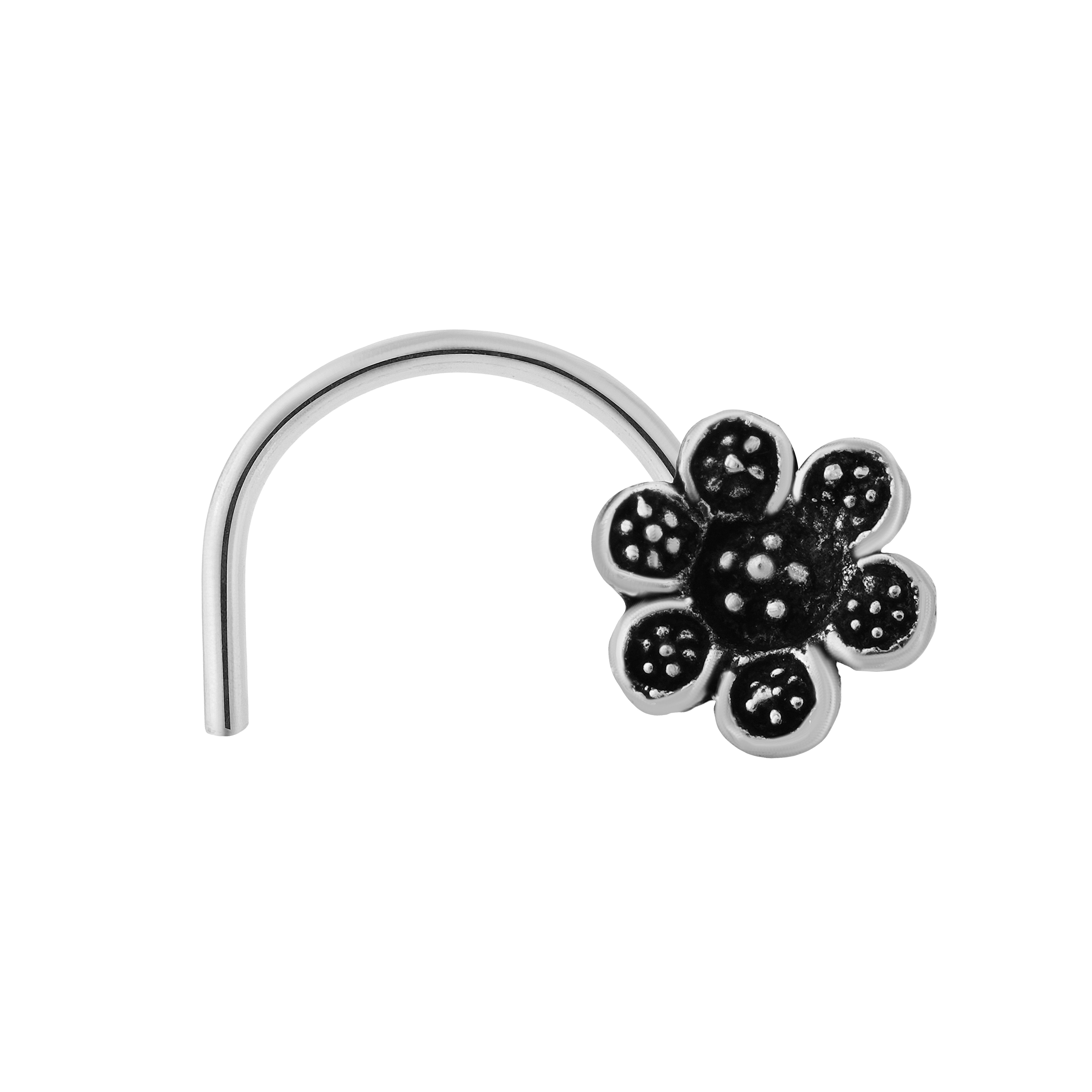92.5 Sterling Pure Silver (Chandi) Oxidised Floral Nose Pin