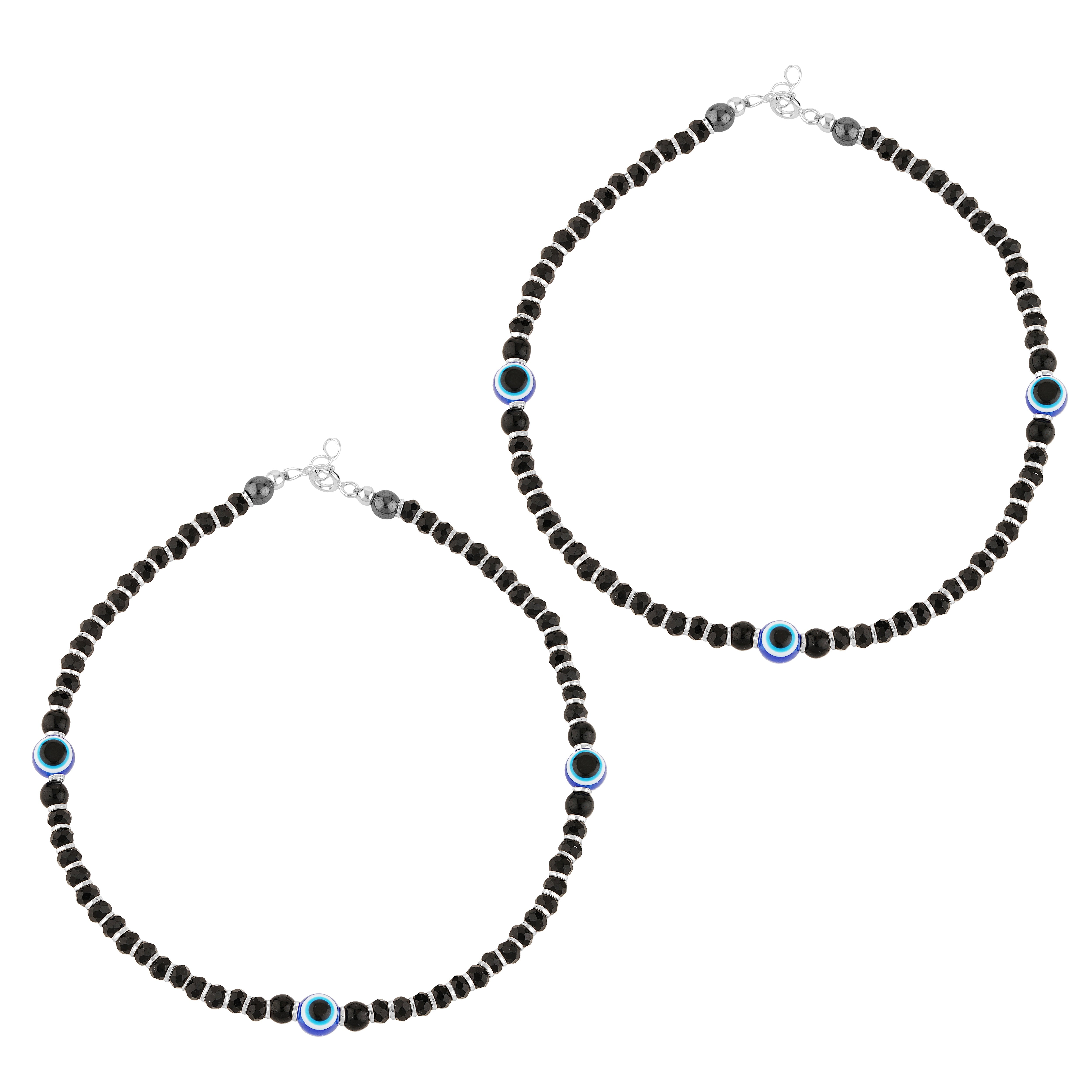 92.5 Sterling Pure Silver (Chandi) Pair of Black Nazariya Evil Eye Payal