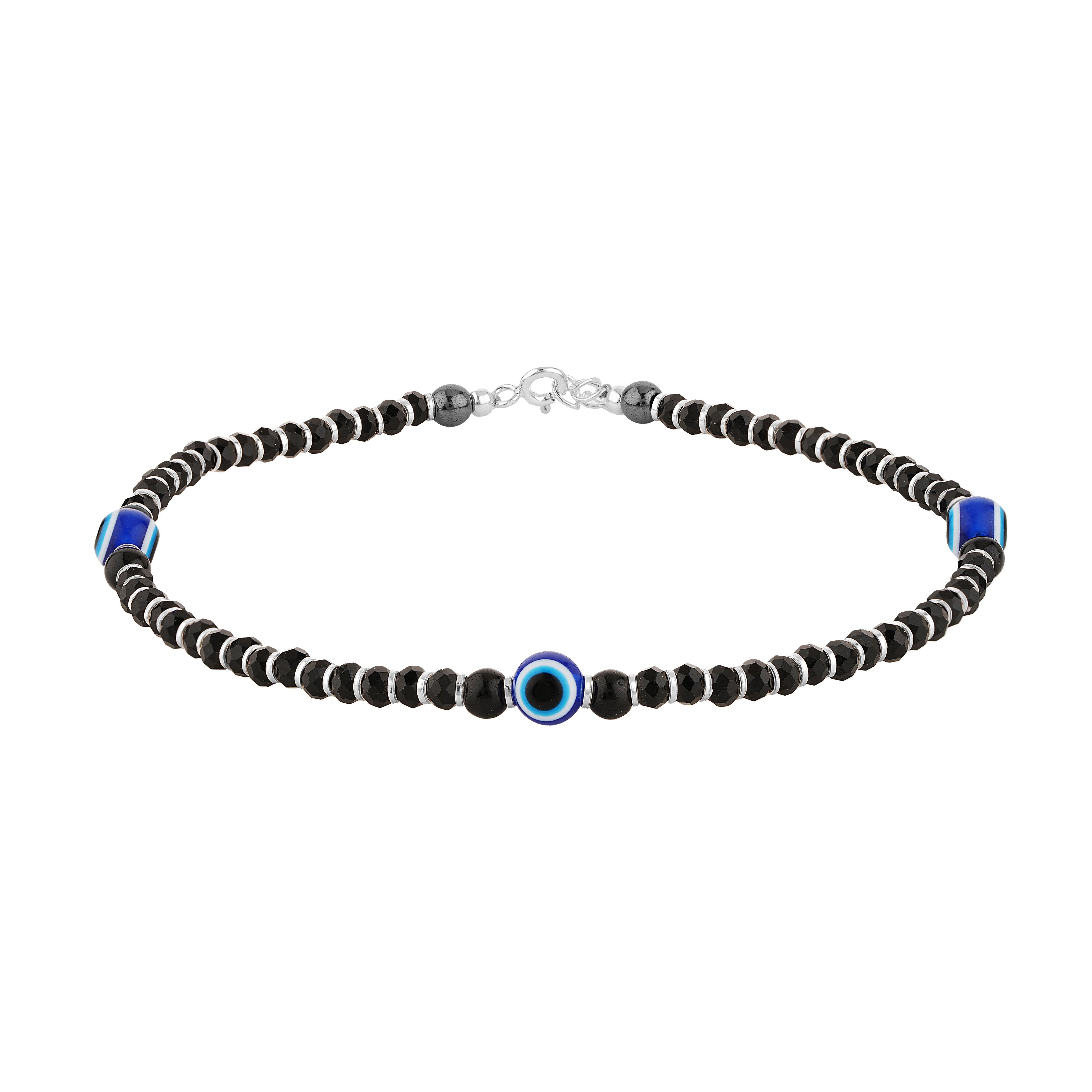 92.5 Sterling Pure Silver (Chandi) Pair of Black Nazariya Evil Eye Payal