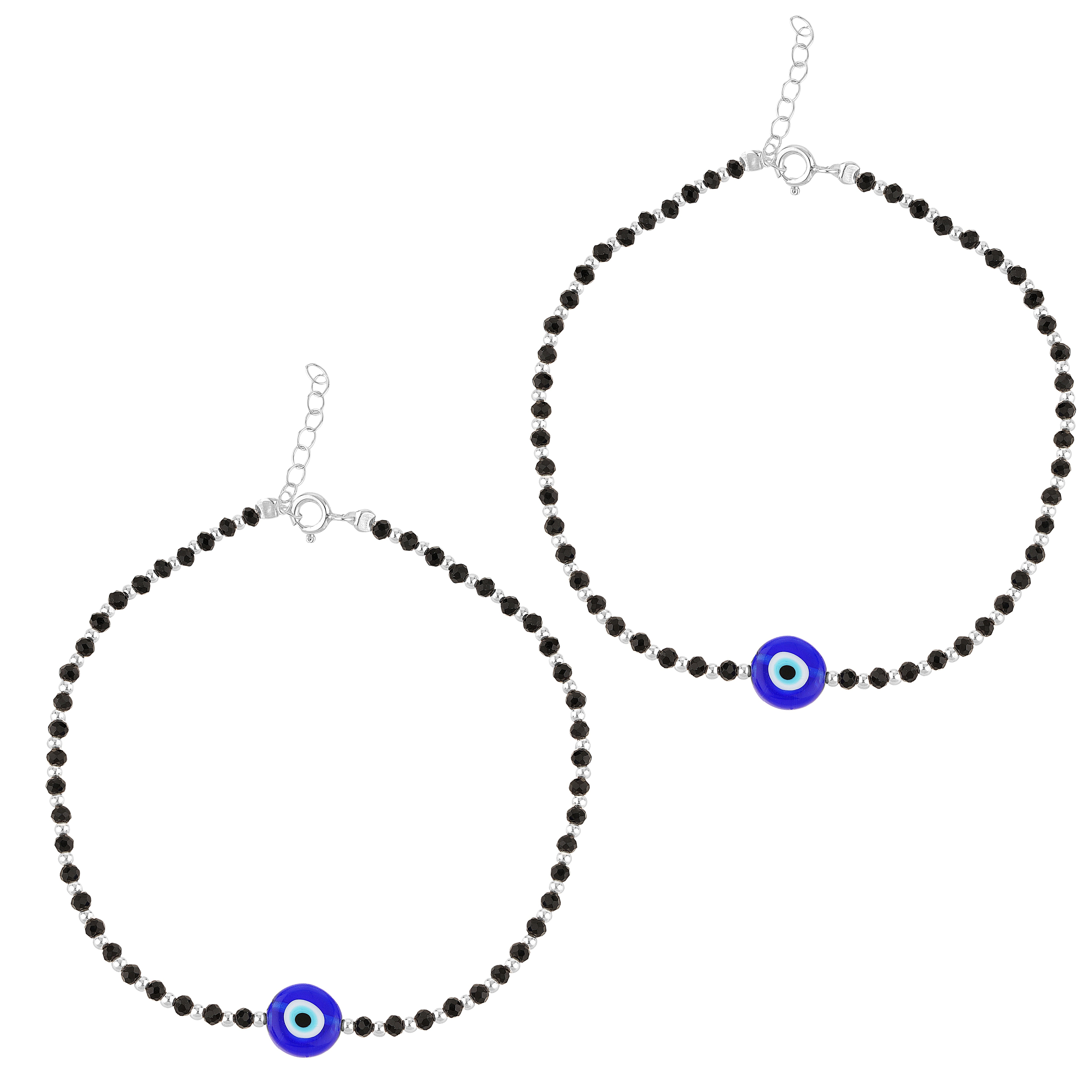 92.5 Sterling Pure Silver (Chandi) Pair of Black Nazariya Evil Eye Payal