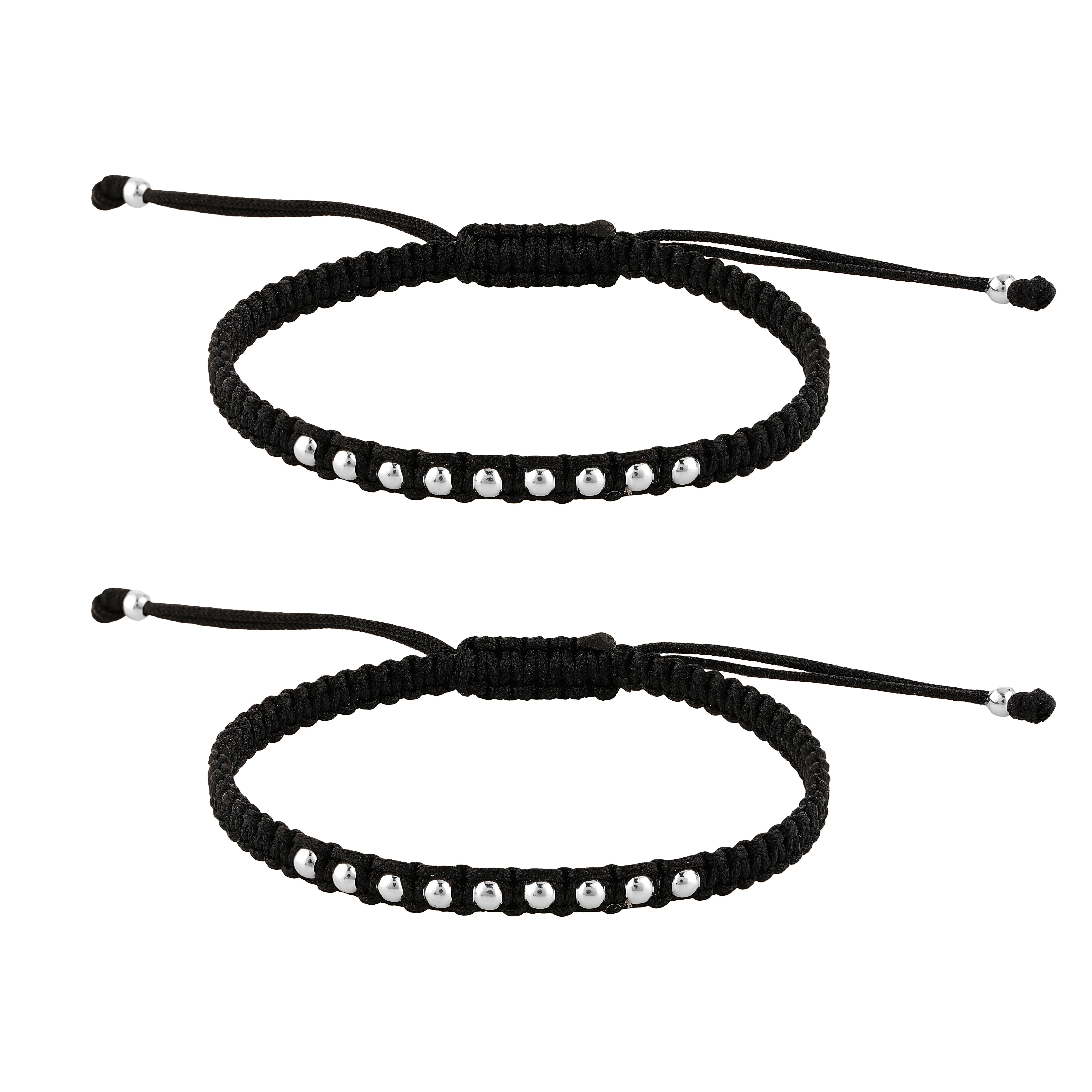 92.5 Sterling Pure Silver (Chandi) Pair of Adjustable Thread Nazariya Bracelet With Silver Balls