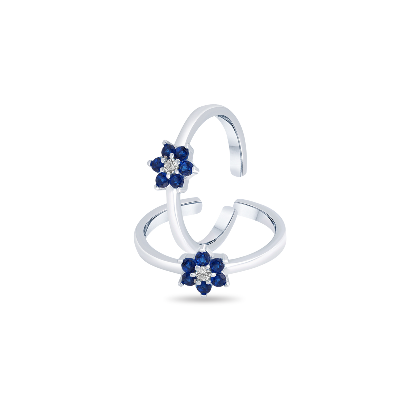925 Sterling Silver Pair of Adjustable Floral Toe Rings