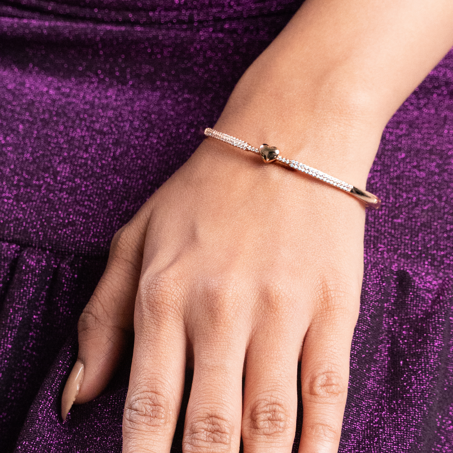 Cubic Zirconia Studded Heart Kada